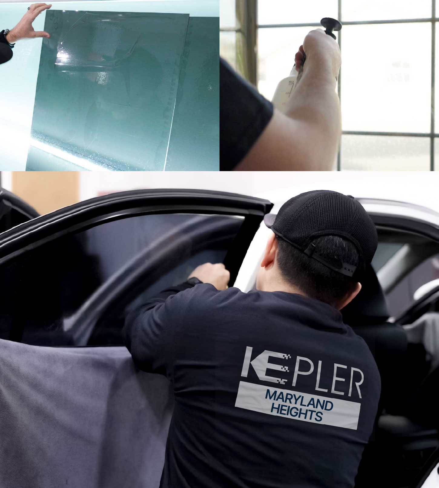 Automotive Window Tinting Expert Applying Film in Maryland Heights, Missouri