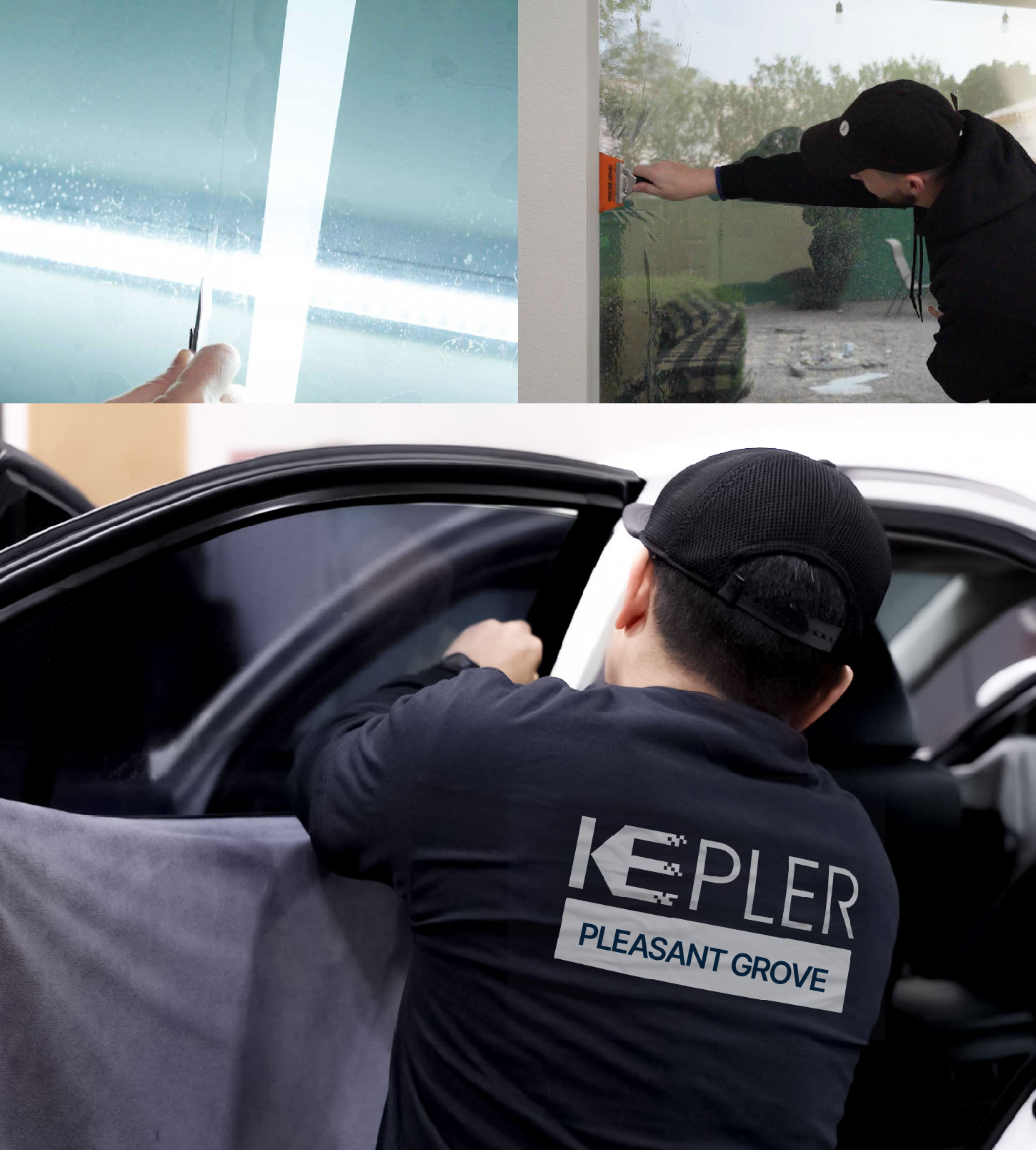 Automotive Window Tinting Expert Applying Film in Pleasant Grove, Utah