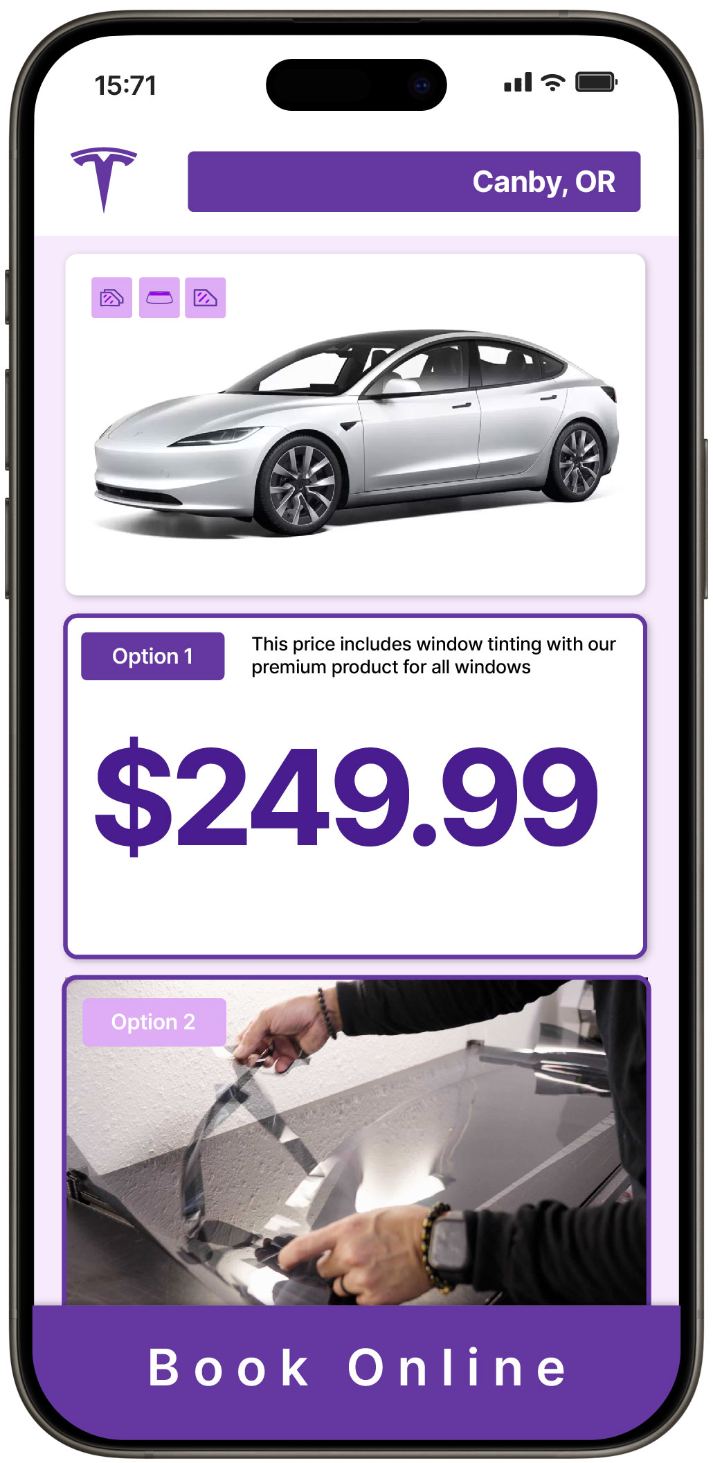 View Competitive Tesla Window Tinting Prices in Canby, Oregon