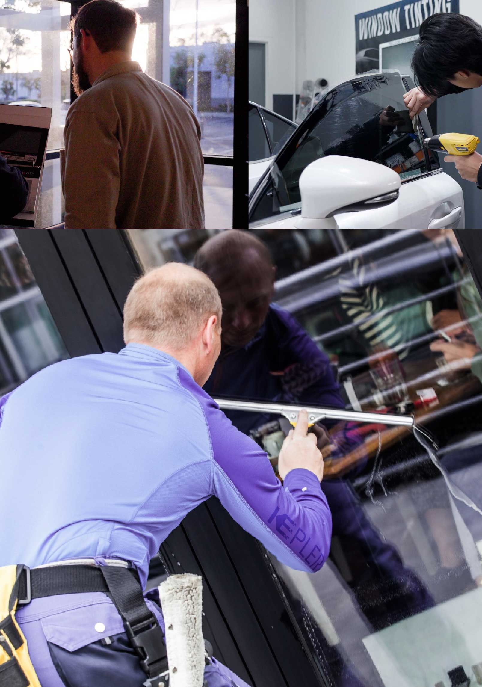 Kepler Skilled Applying Anti-Graffiti Window Film to a Easley Shop Front