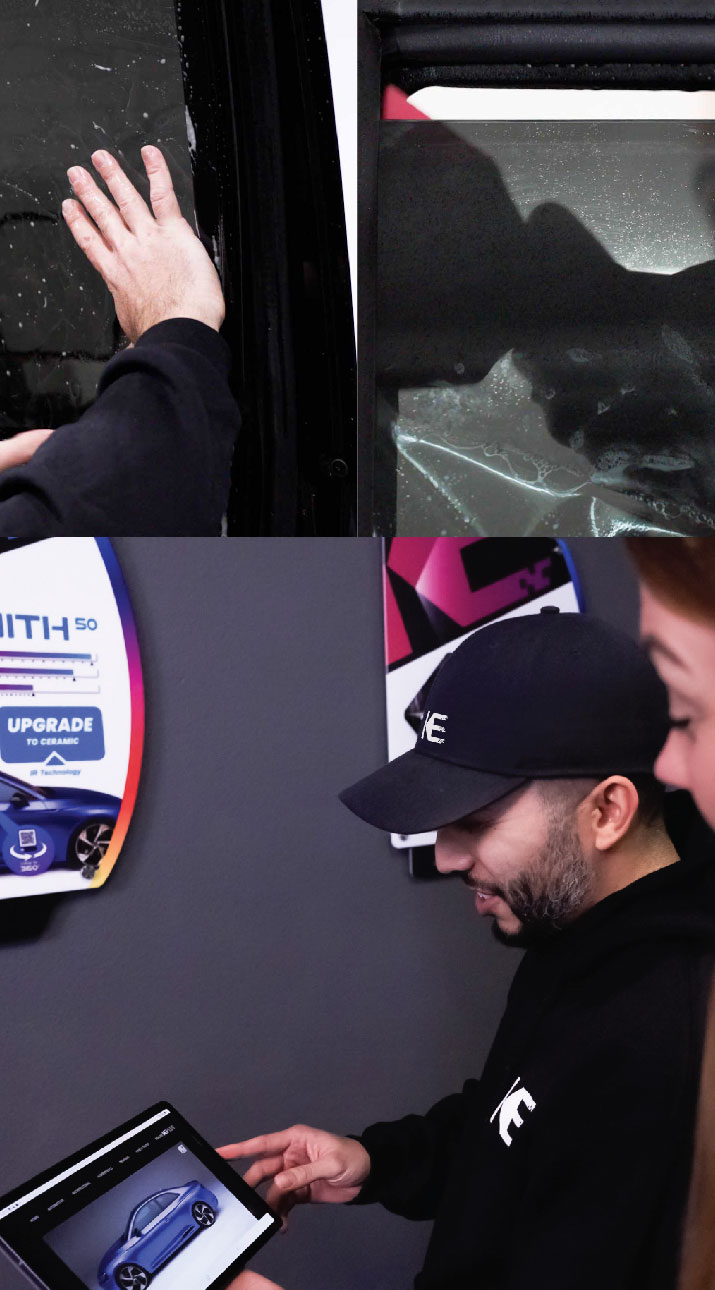 Kepler Dealer Showing Car Window Film Options to Customer in Brookfield, Wisconsin