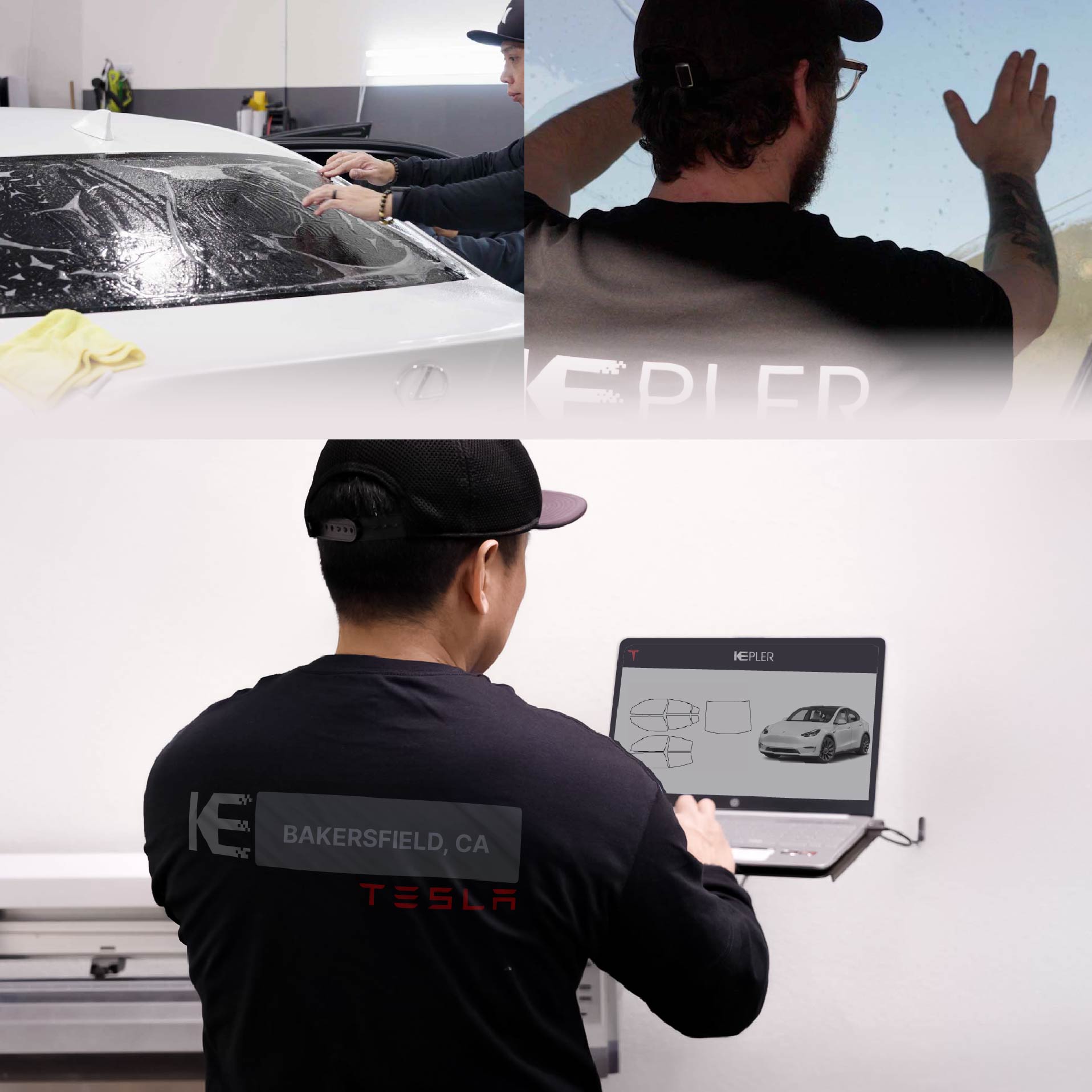 Expert Technician Fitting Ceramic Window Tint to Tesla in Bakersfield