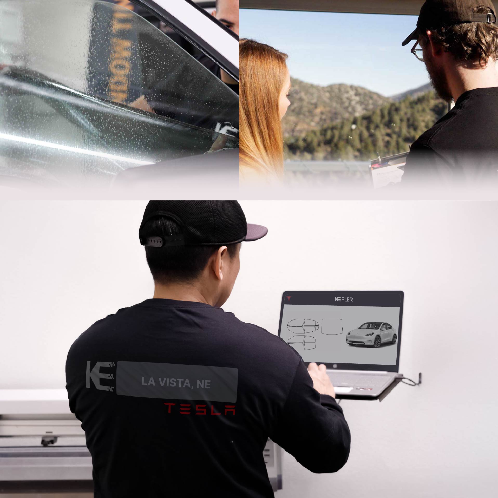 Kepler Technician Fitting Advanced Window Tint to Tesla in La Vista