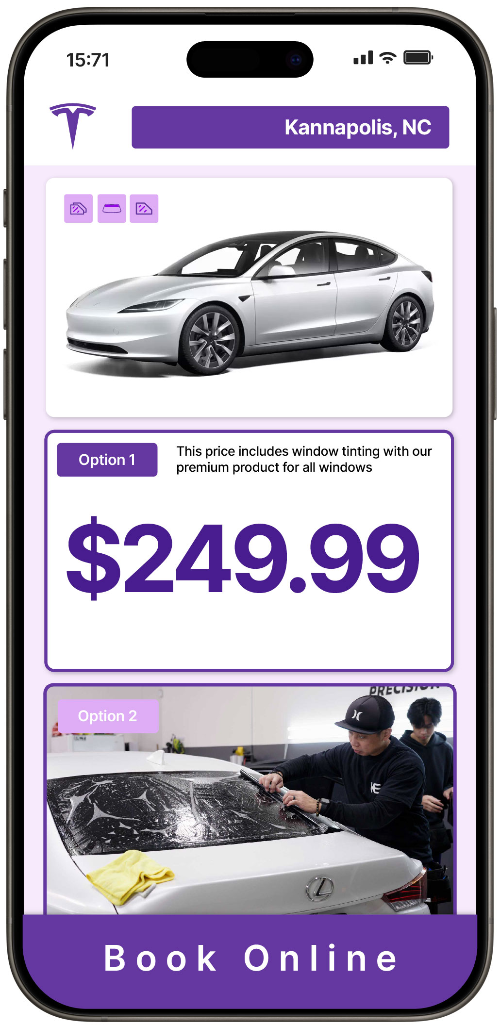 View Competitive Tesla Window Tinting Costs in Kannapolis, North Carolina