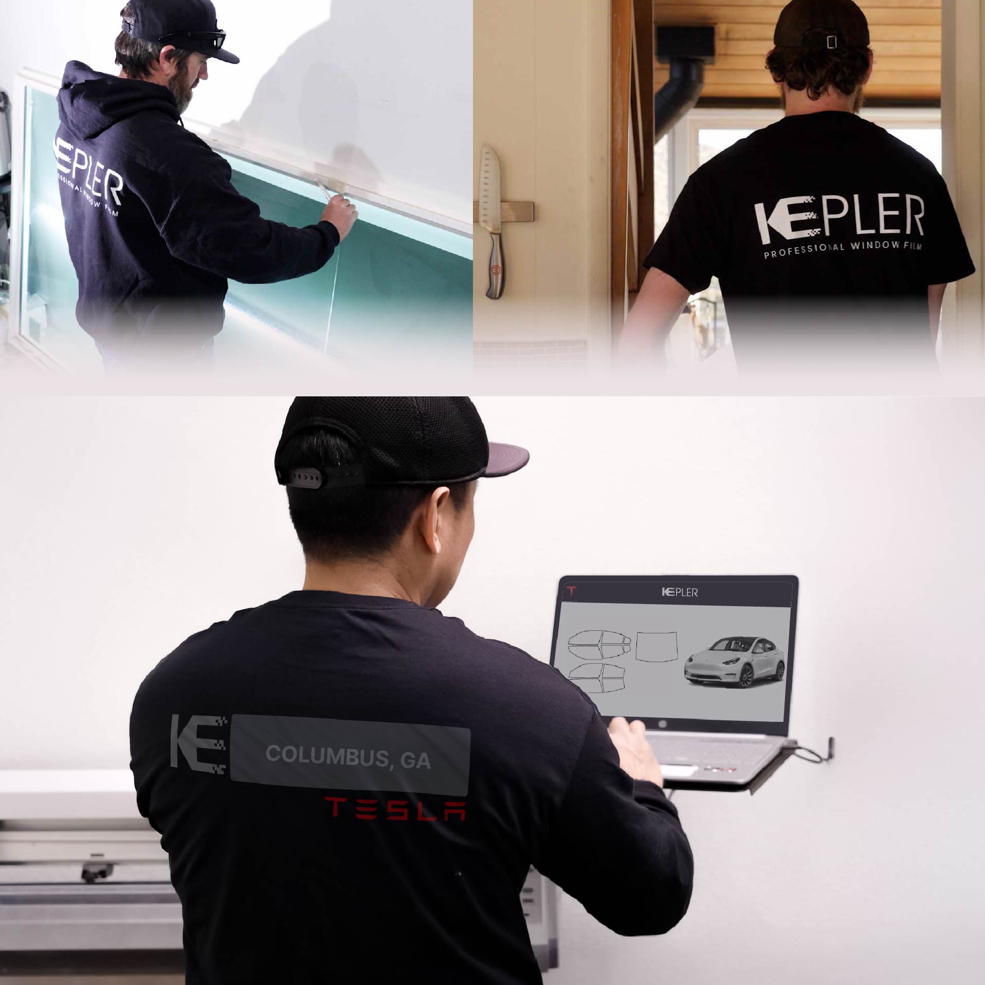 Kepler Technician Fitting Advanced Window Tint to Tesla in Columbus