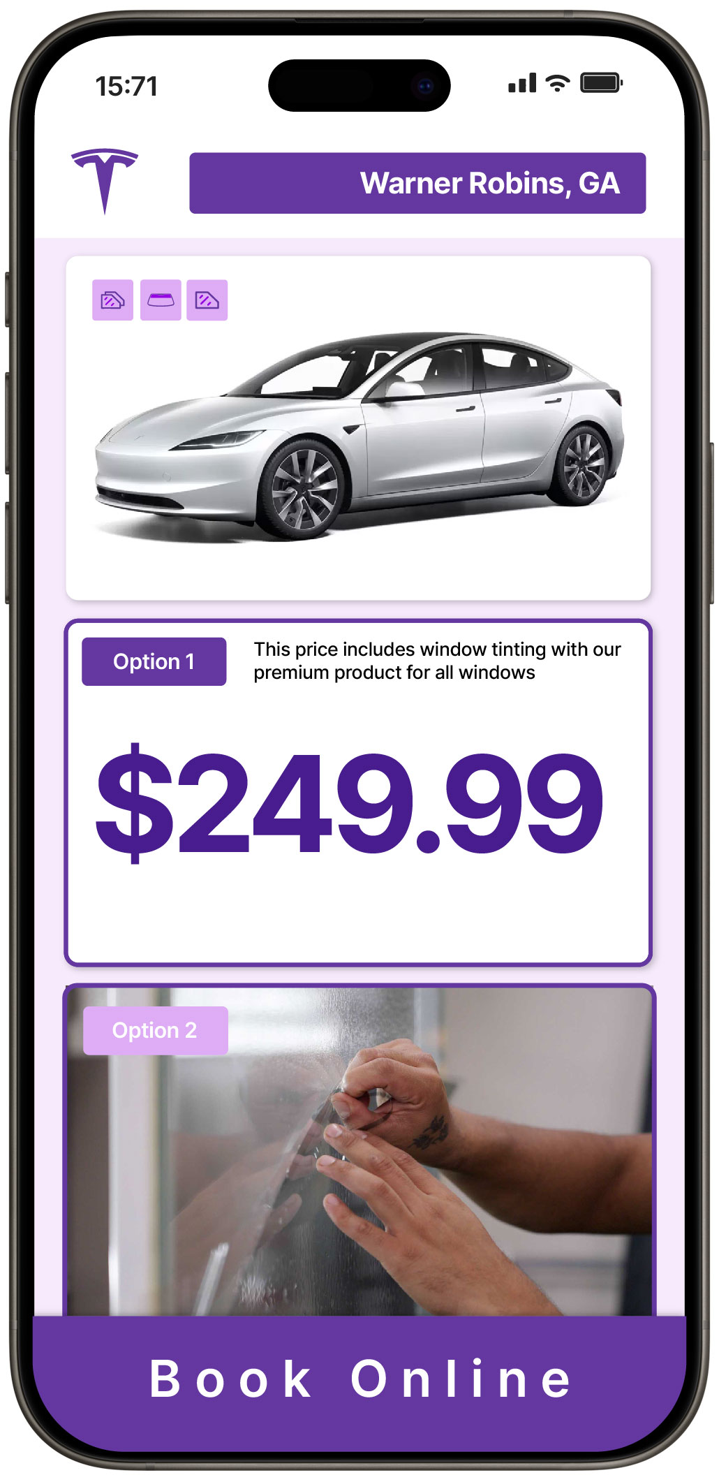 View Competitive Tesla Window Tinting Costs in Warner Robins, Georgia