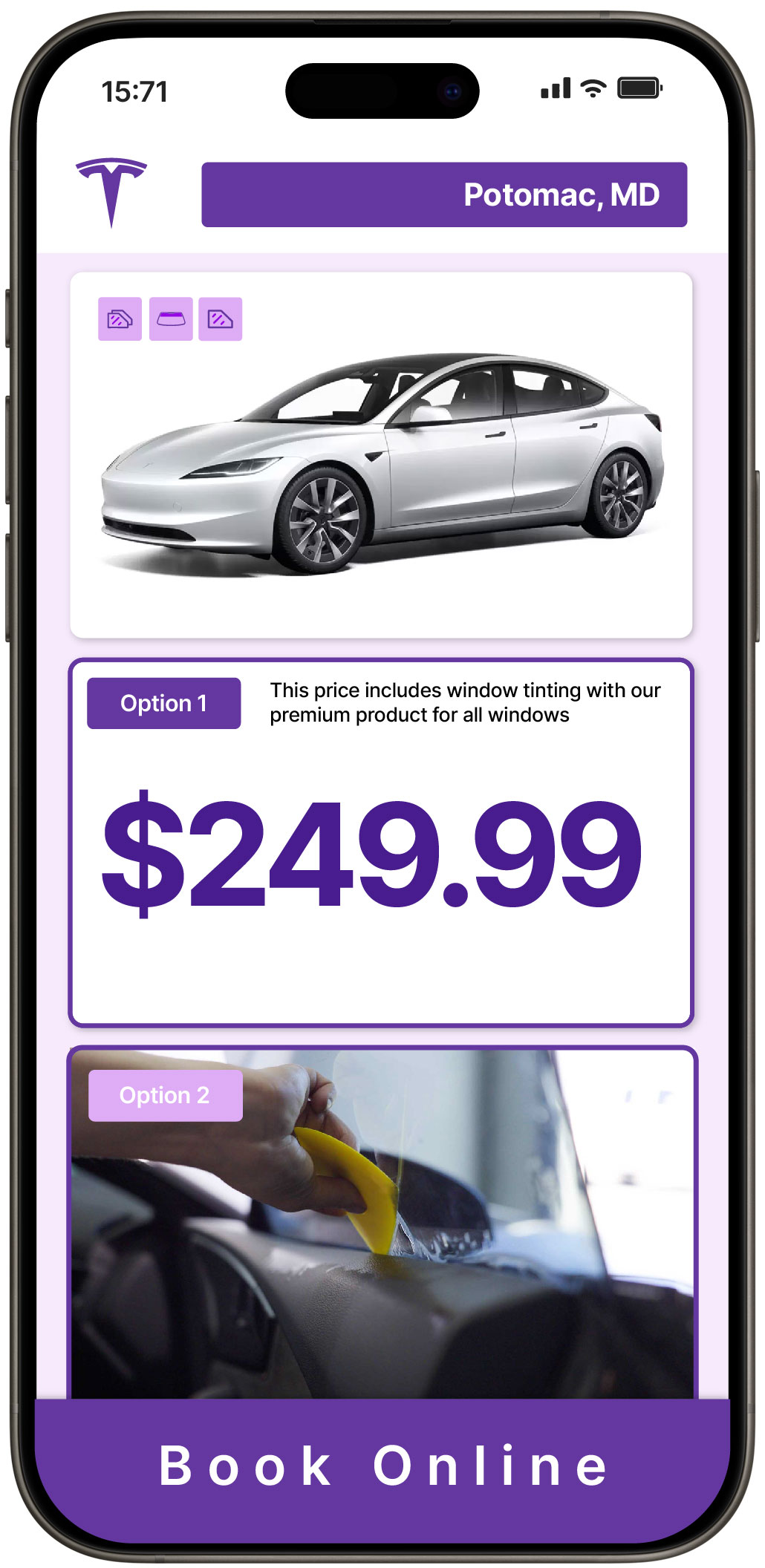 View Affordable Tesla Window Tinting Costs in Potomac, Maryland