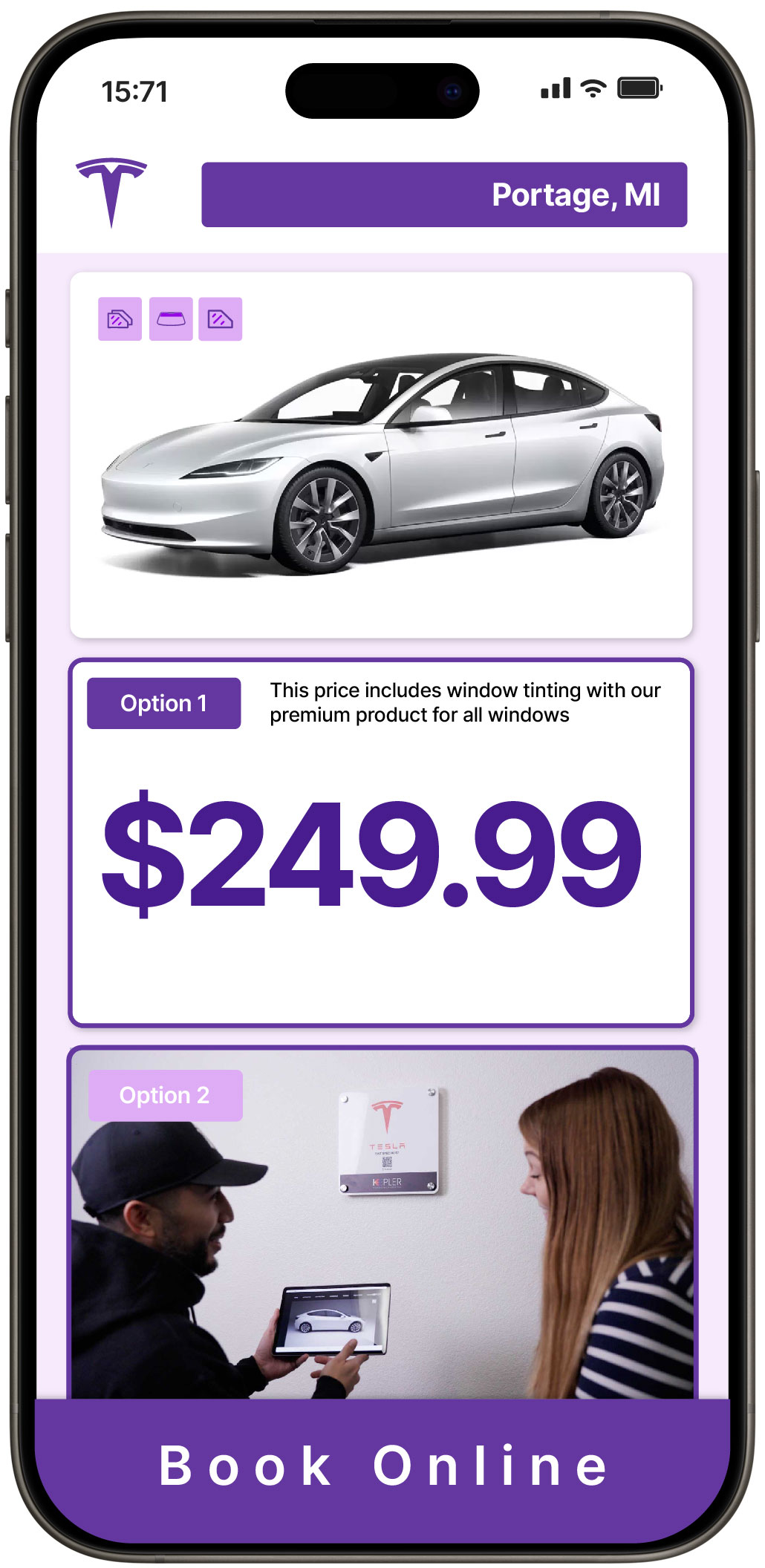 View Affordable Tesla Window Tinting Prices in Portage, Michigan