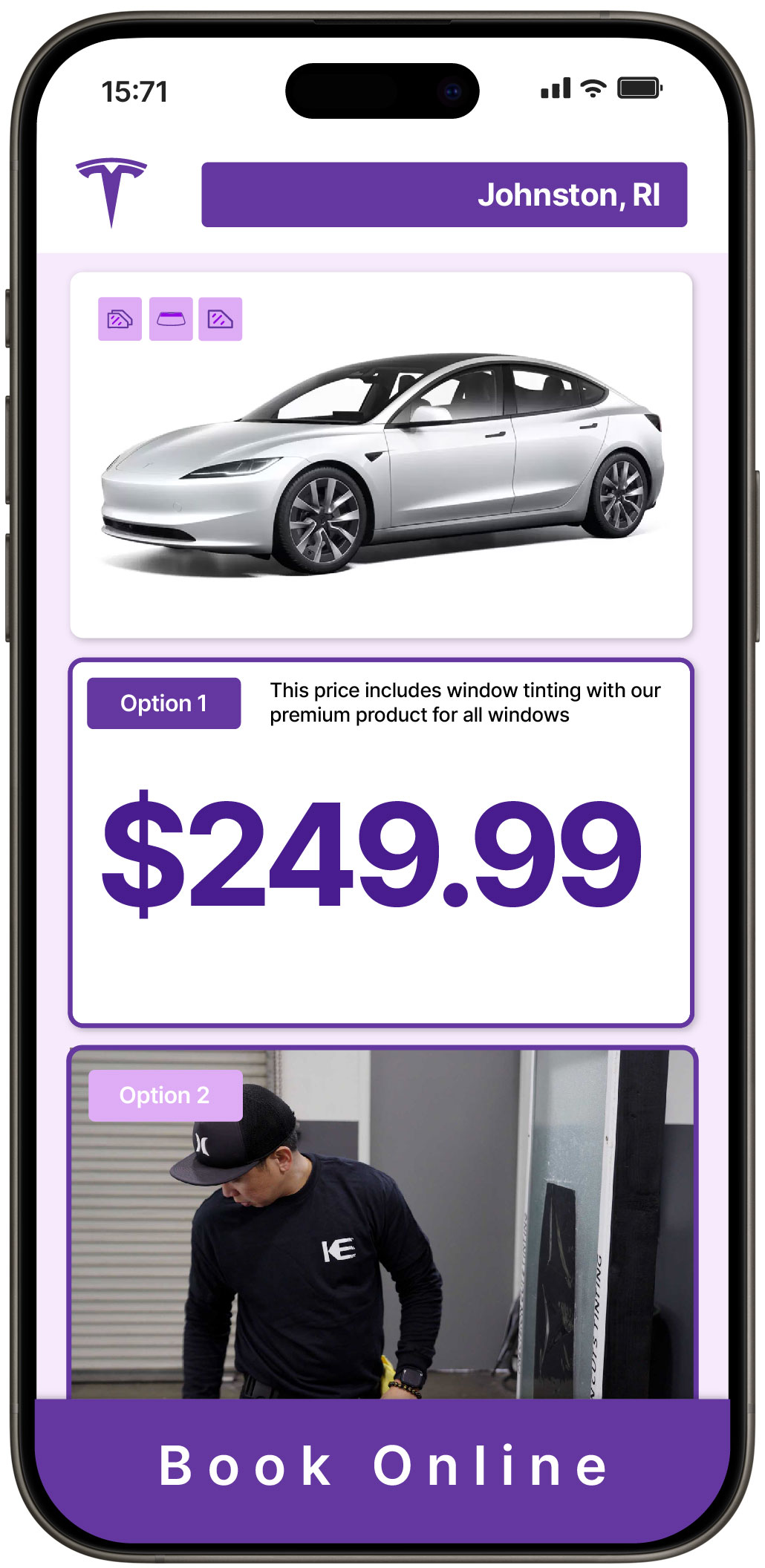 View Competitive Tesla Window Tinting Rates in Johnston, Rhode Island