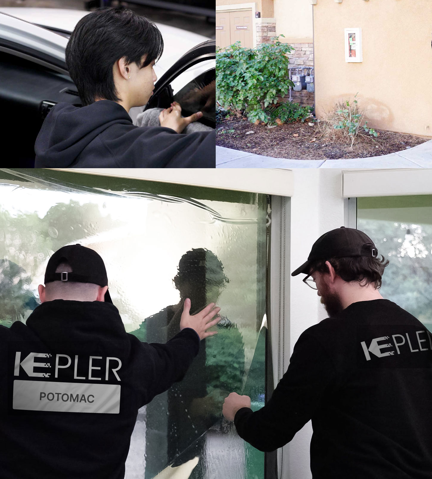 Expert Technician Installing Ceramic Window Tint to Home in Potomac