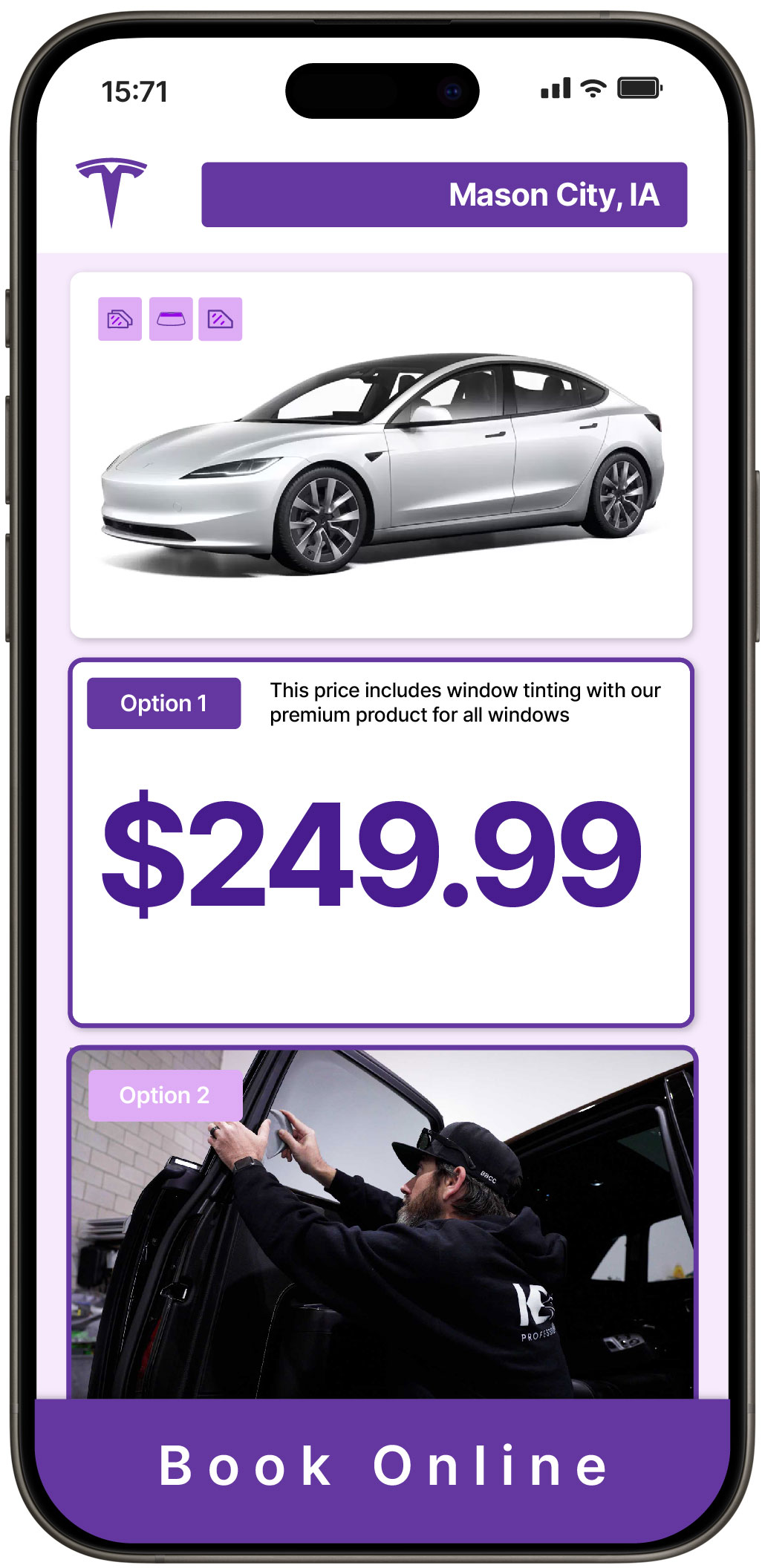View Affordable Tesla Window Tinting Rates in Mason City, Iowa