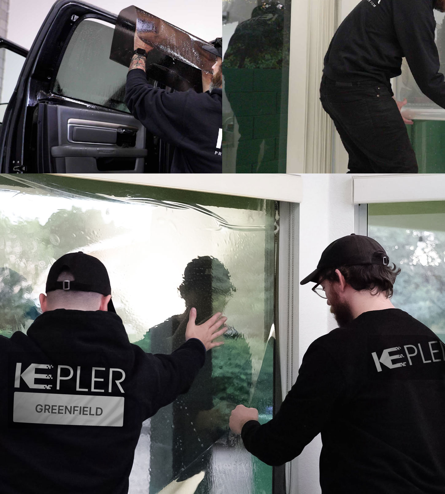 Expert Technician Applying Ceramic Window Tint to Home in Greenfield