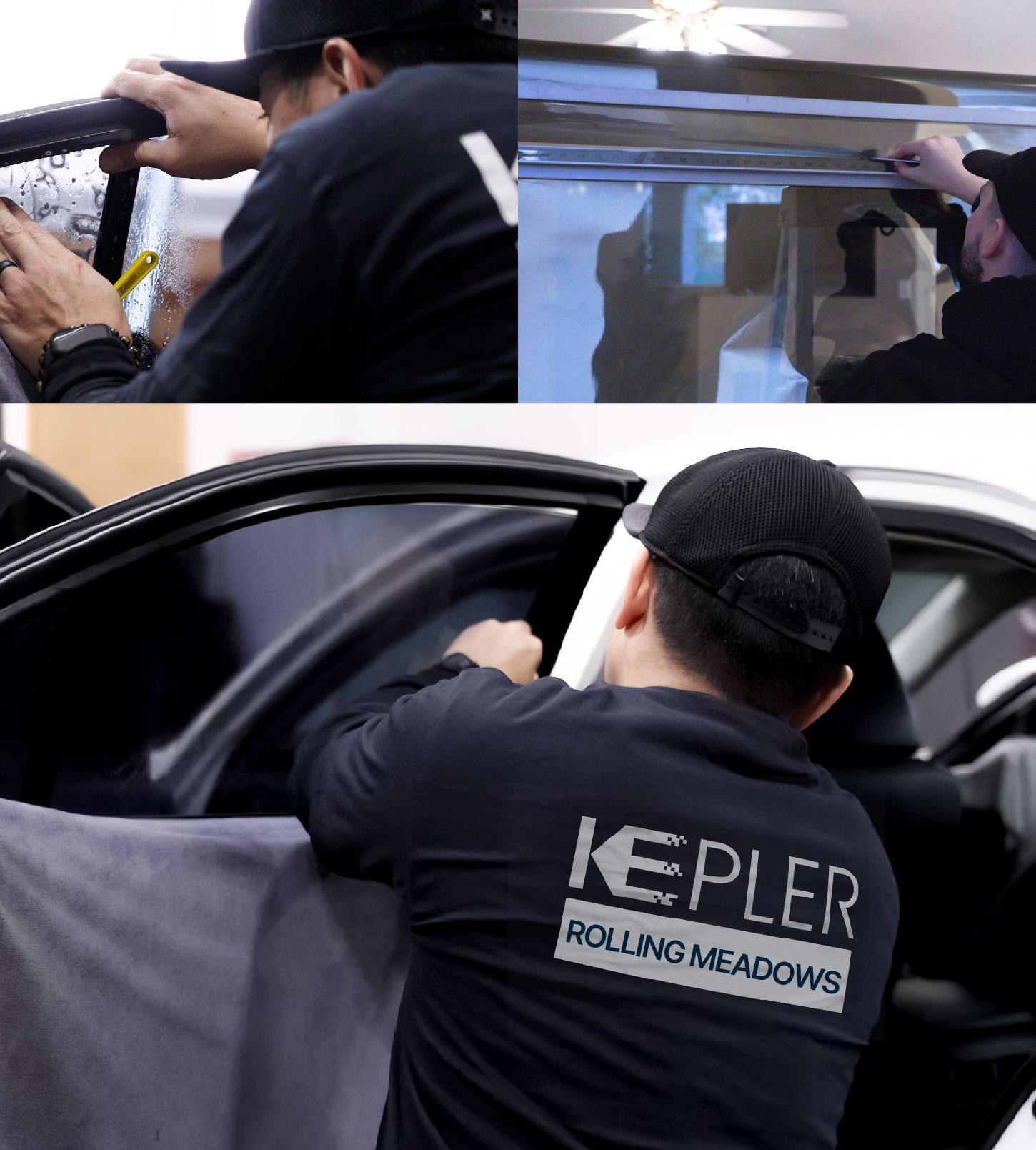 Automotive Window Tinting Expert Applying Film in Rolling Meadows, Illinois