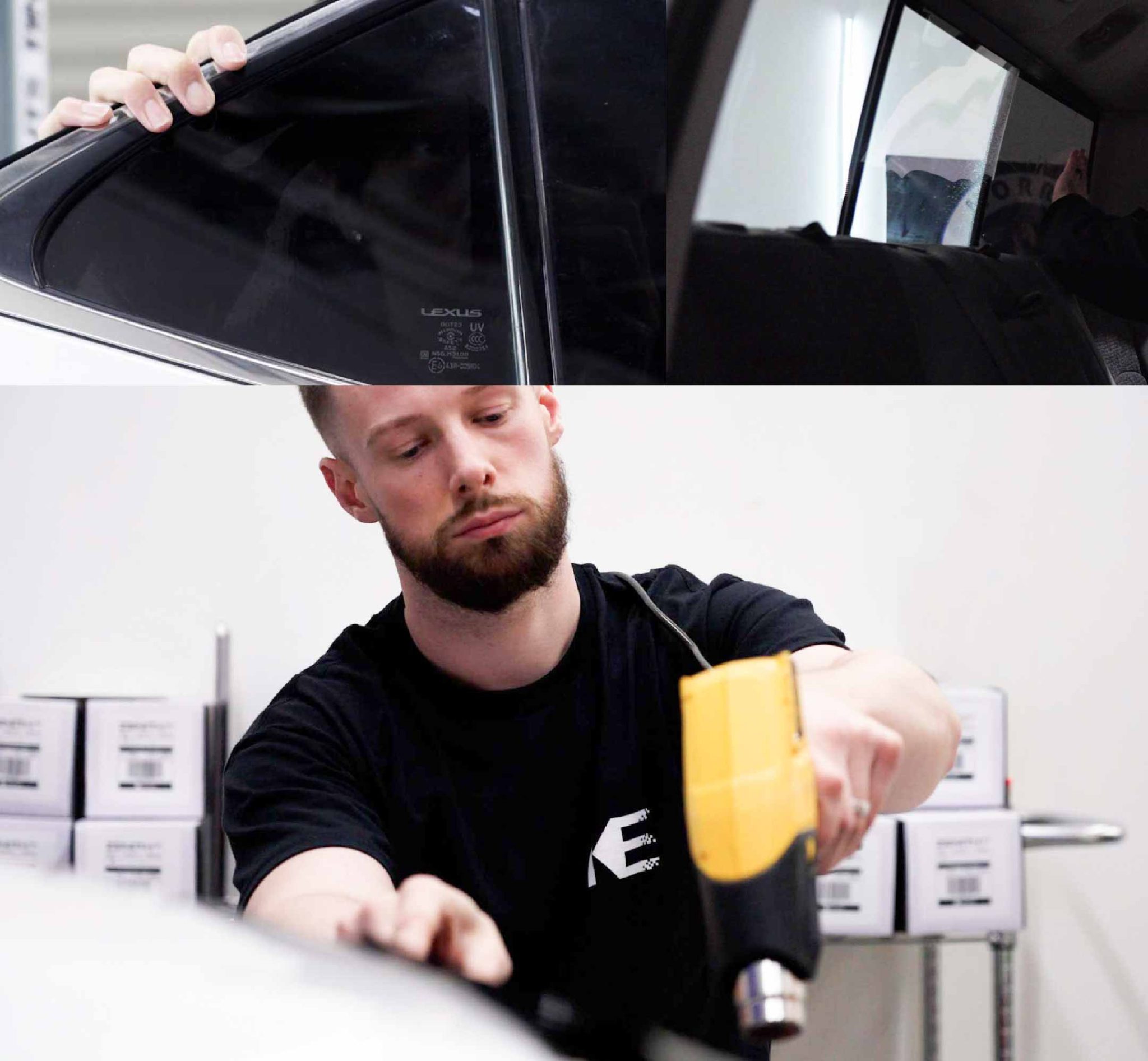 Expert Technician Fitting High-tech Window Tint to Tesla in Vermont