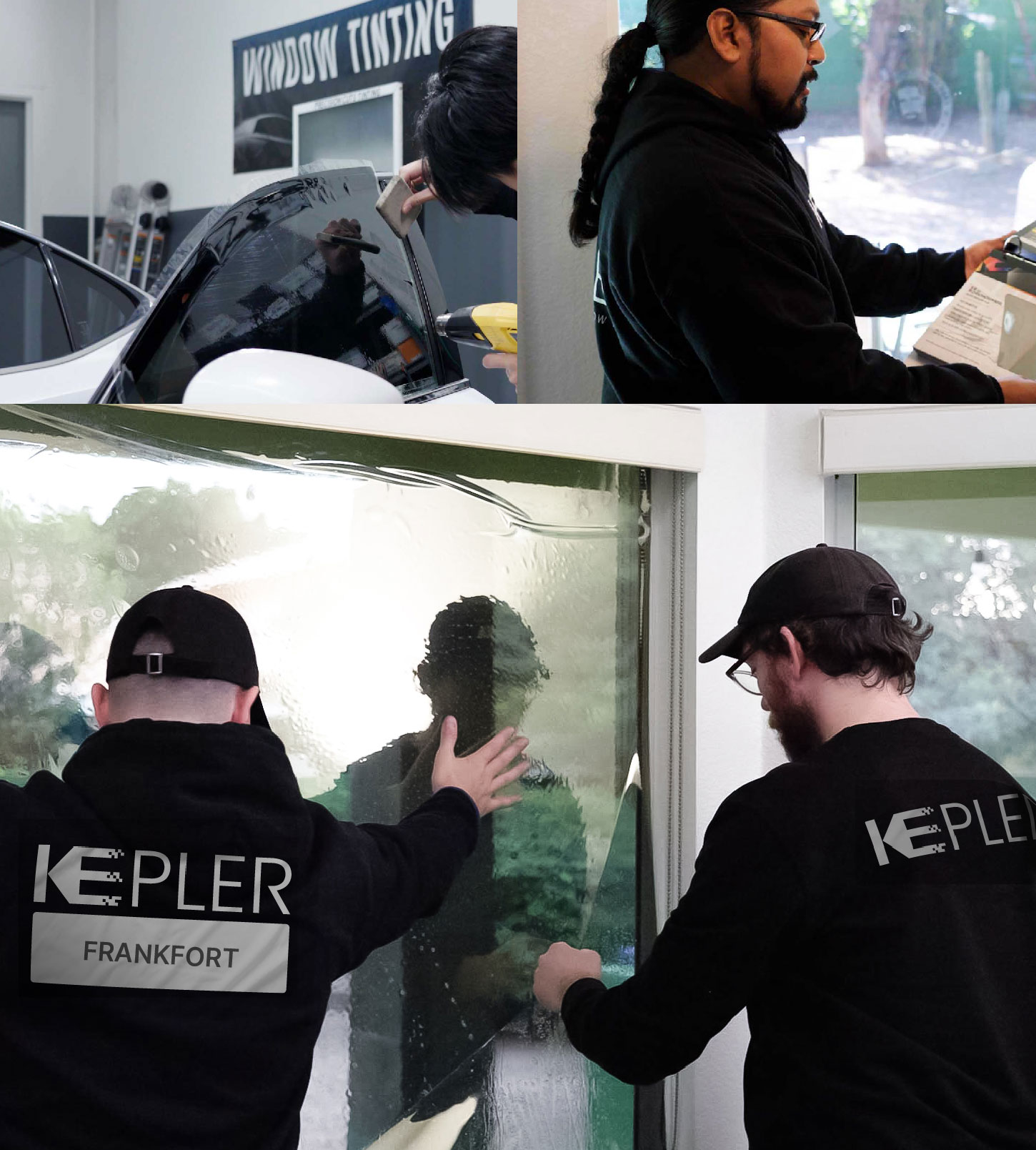 Kepler Technician Applying Ceramic Window Tint to Home in Frankfort