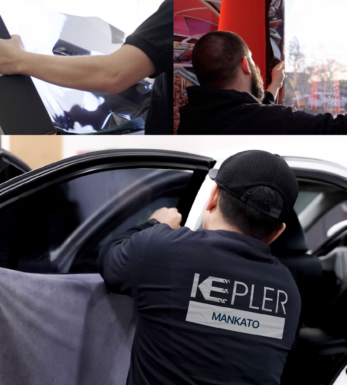 Automotive Window Tinting Expert Applying Film in Mankato, Minnesota