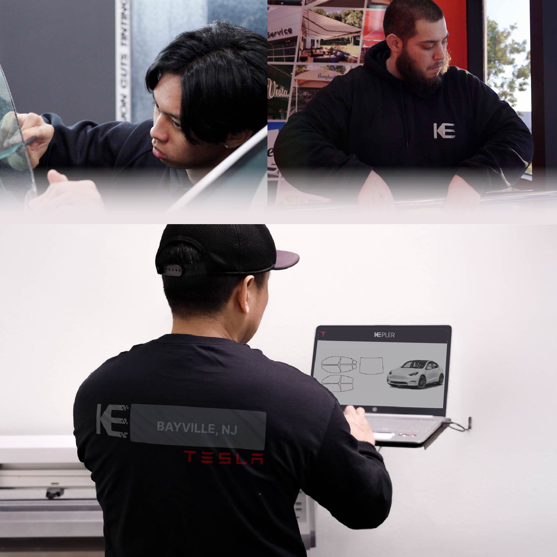 Kepler Technician Installing High-tech Window Tint to Tesla in Bayville