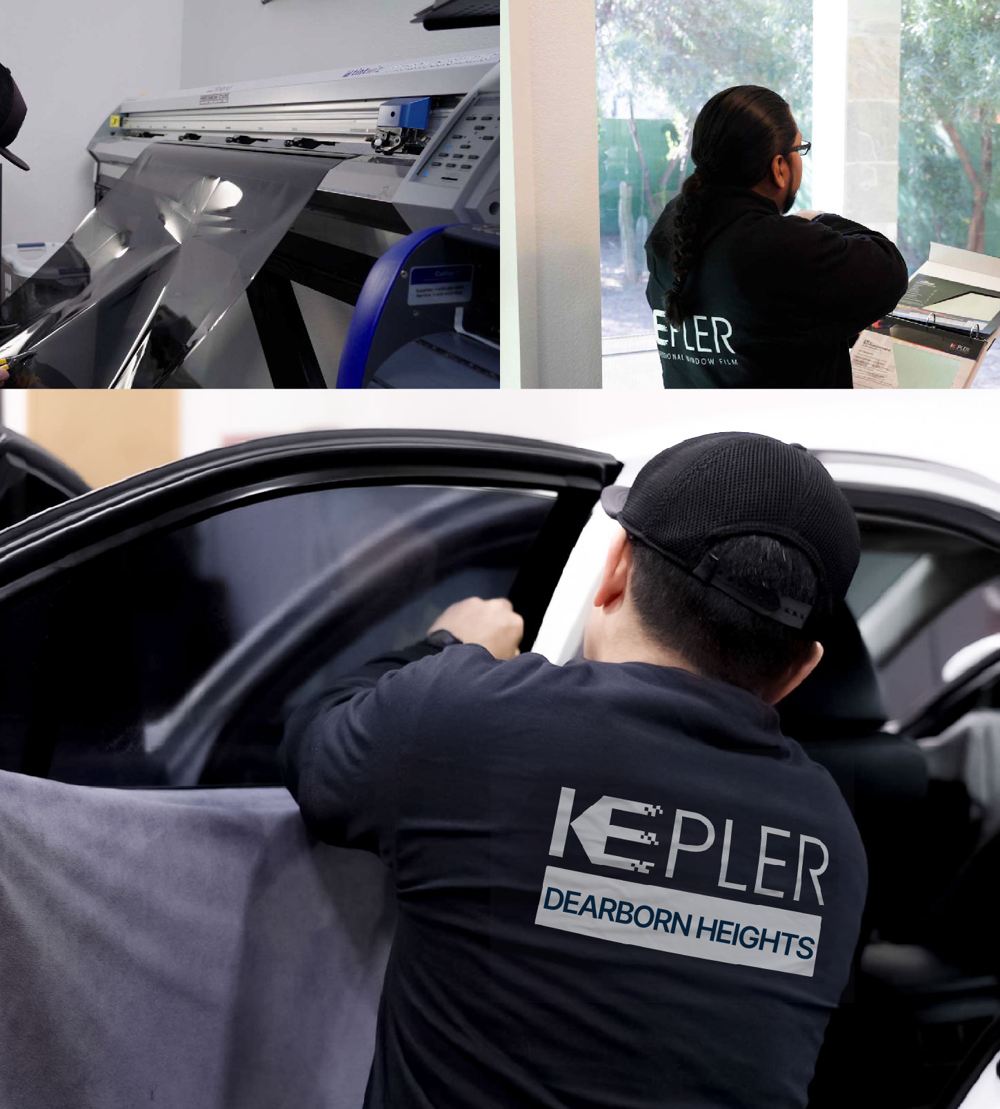 Automotive Window Tinting Expert Applying Film in Dearborn Heights, Michigan