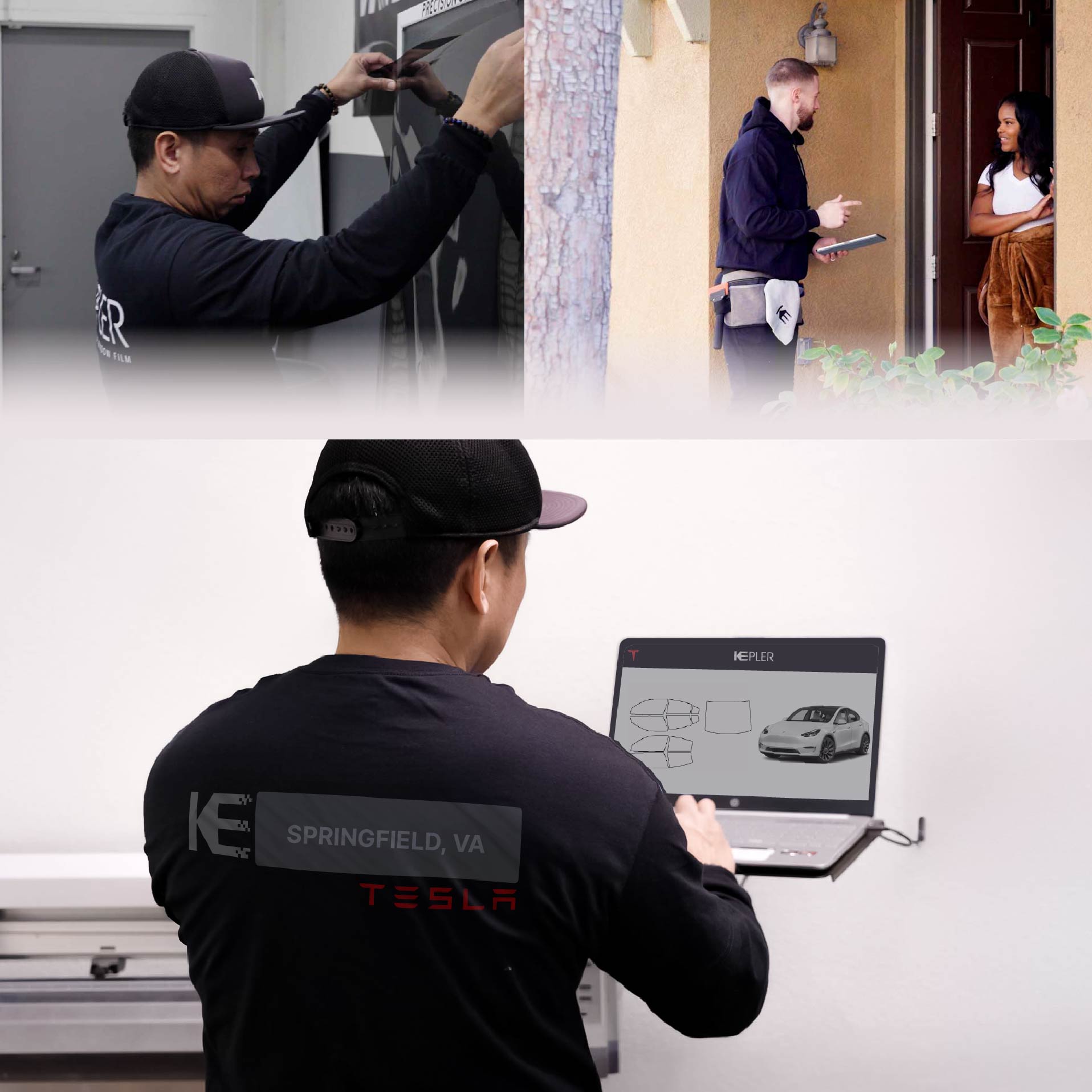 Kepler Technician Fitting Advanced Window Tint to Tesla in Springfield