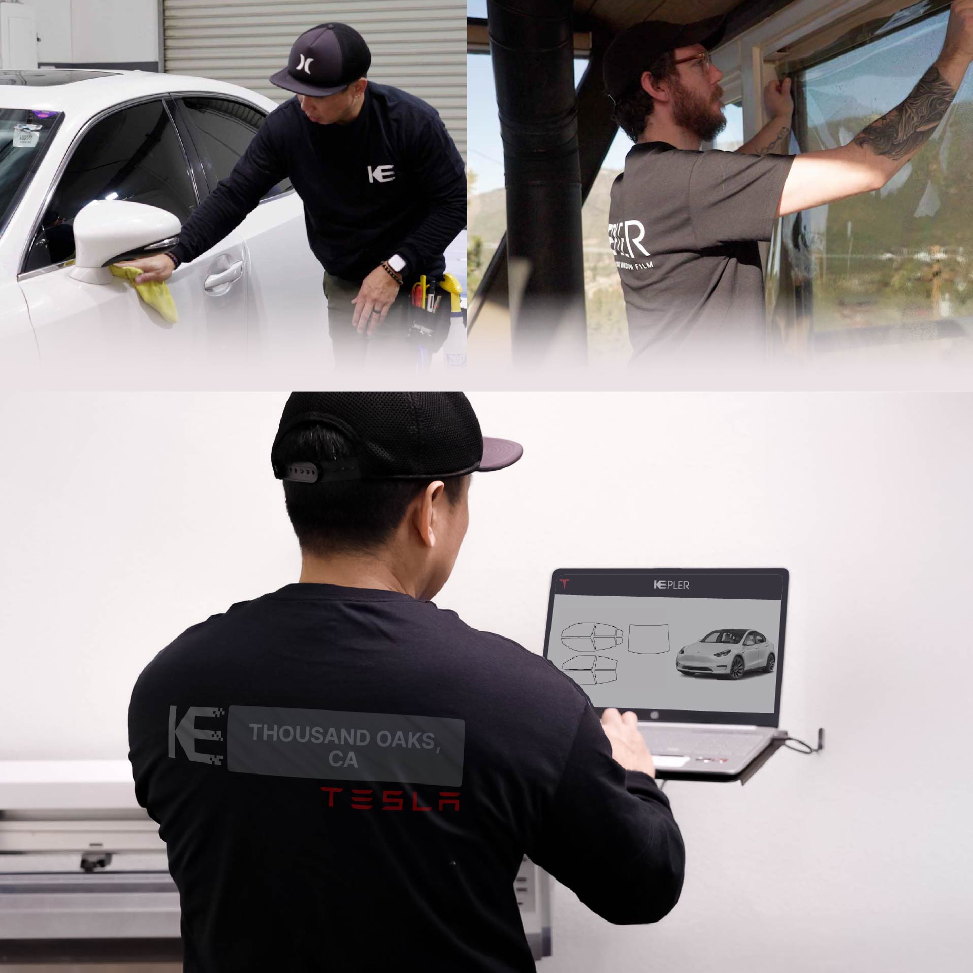 Kepler Technician Installing Advanced Window Tint to Tesla in Thousand Oaks