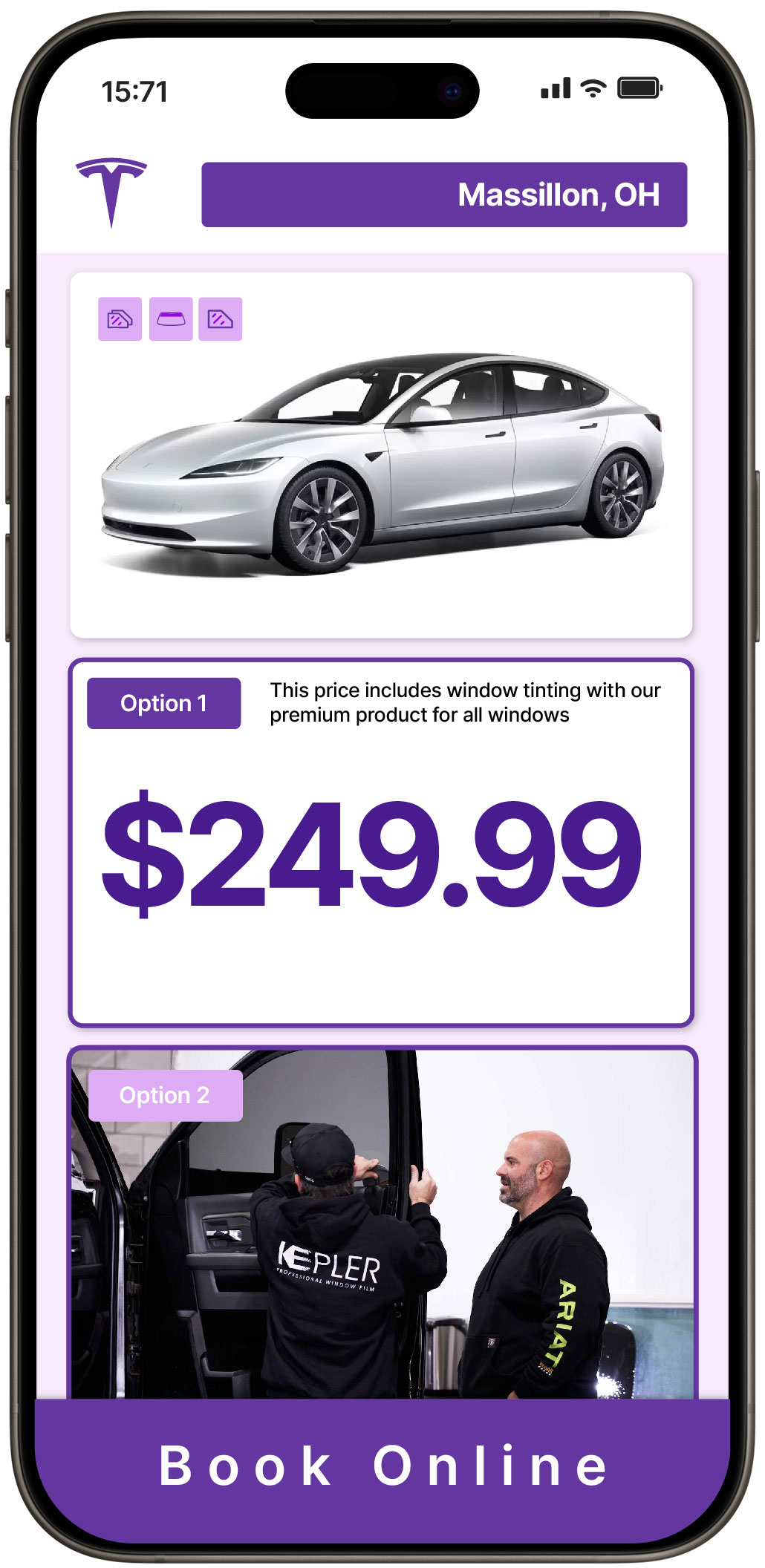 View Competitive Tesla Window Tinting Costs in Massillon, Ohio