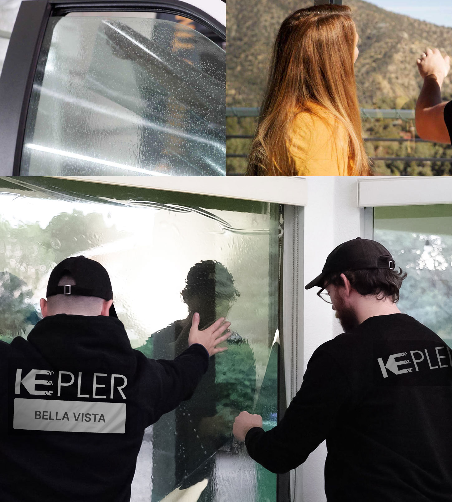 Expert Technician Fitting Advanced Window Tint to Home in Bella Vista