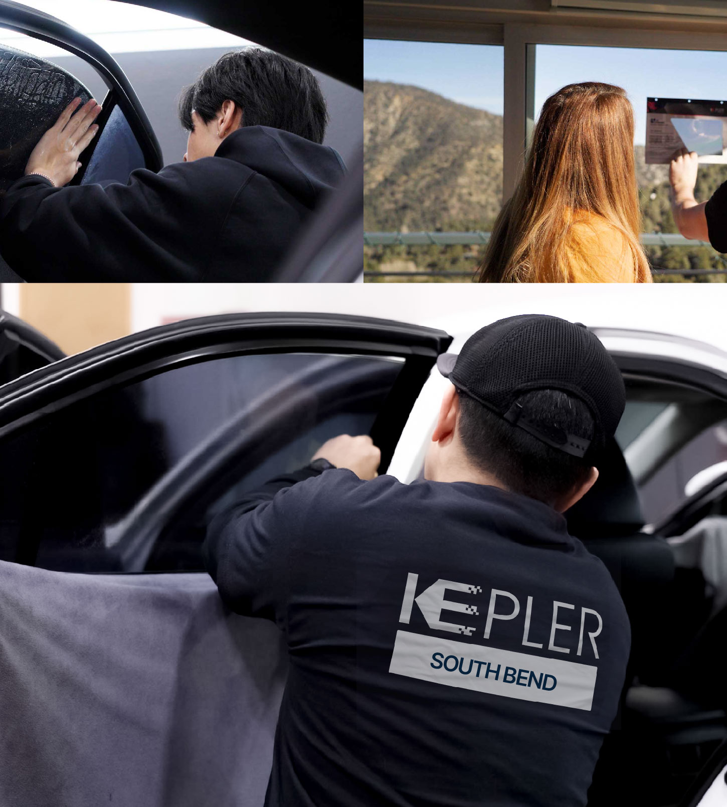 Automotive Window Tinting Expert Applying Film in South Bend, Indiana