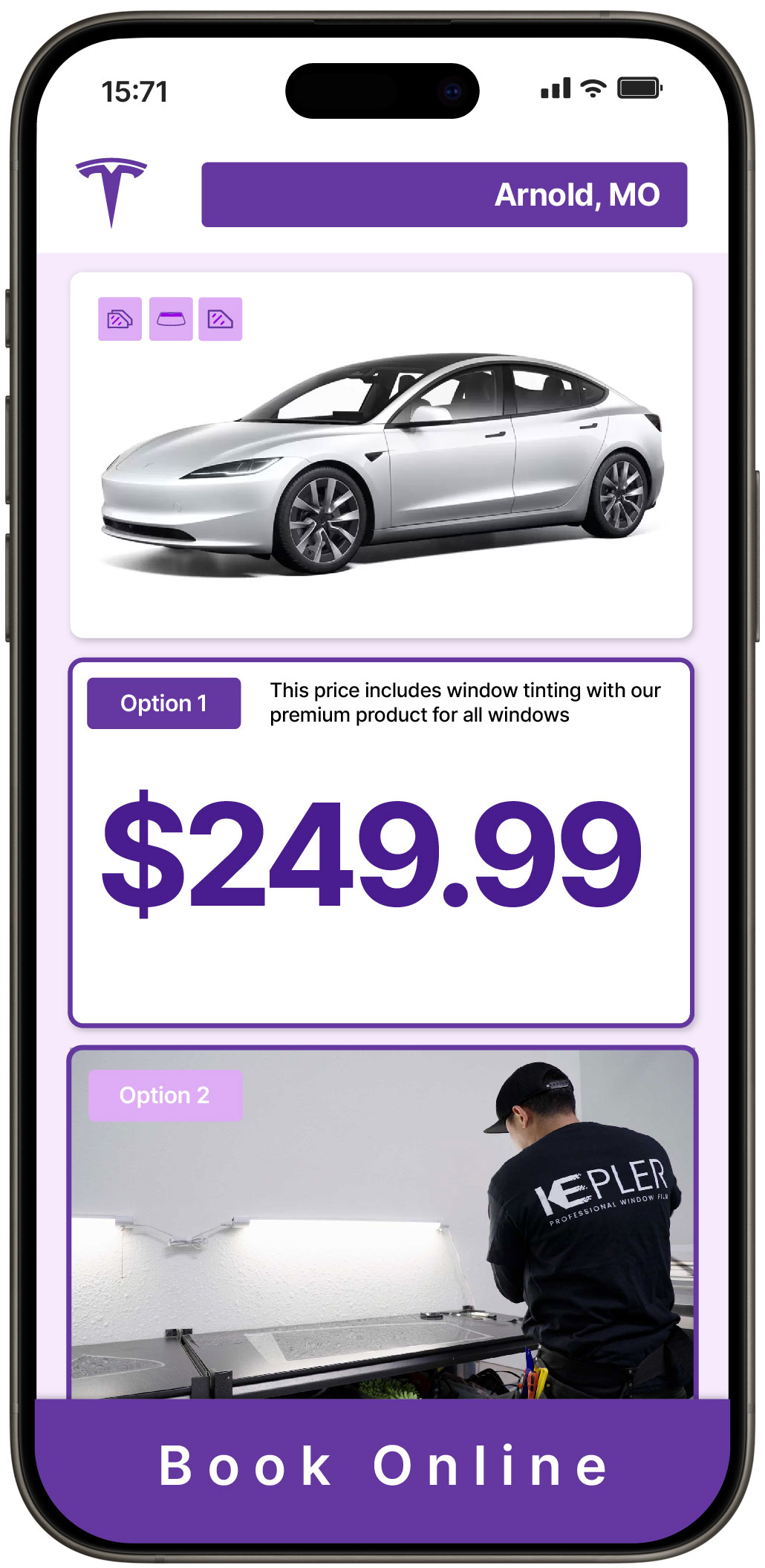 View Competitive Tesla Window Tinting Rates in Arnold, Missouri