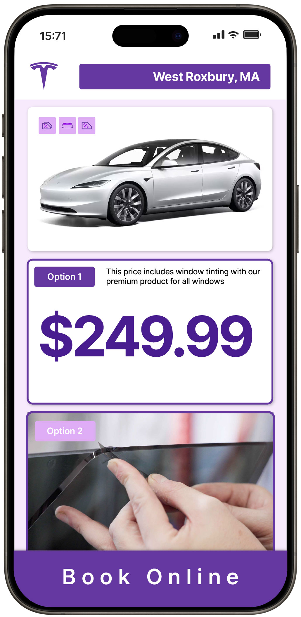 View Competitive Tesla Window Tinting Prices in Chicopee, Massachusetts