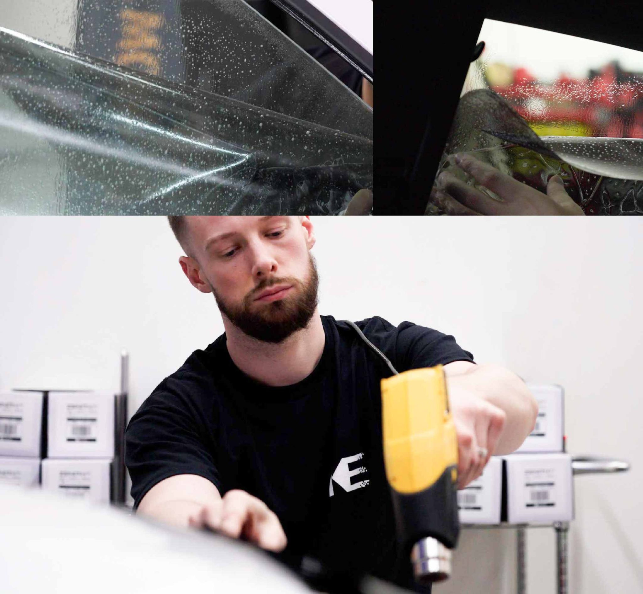 Expert Technician Applying Ceramic Window Tint to Tesla in Connecticut