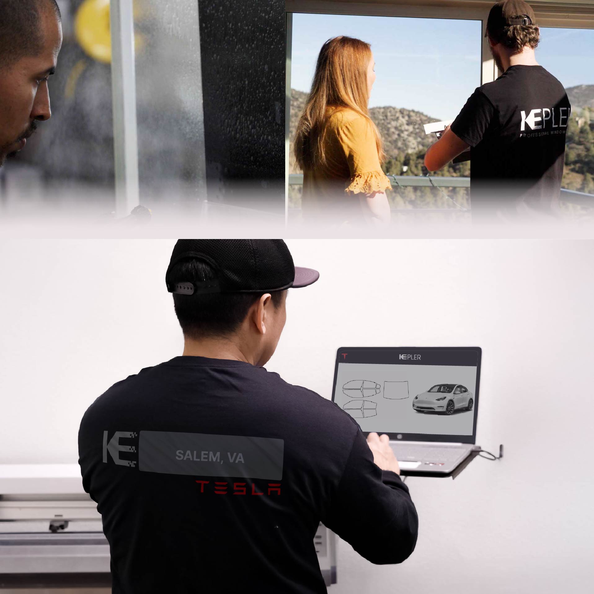 Kepler Technician Fitting High-tech Window Tint to Tesla in Salem