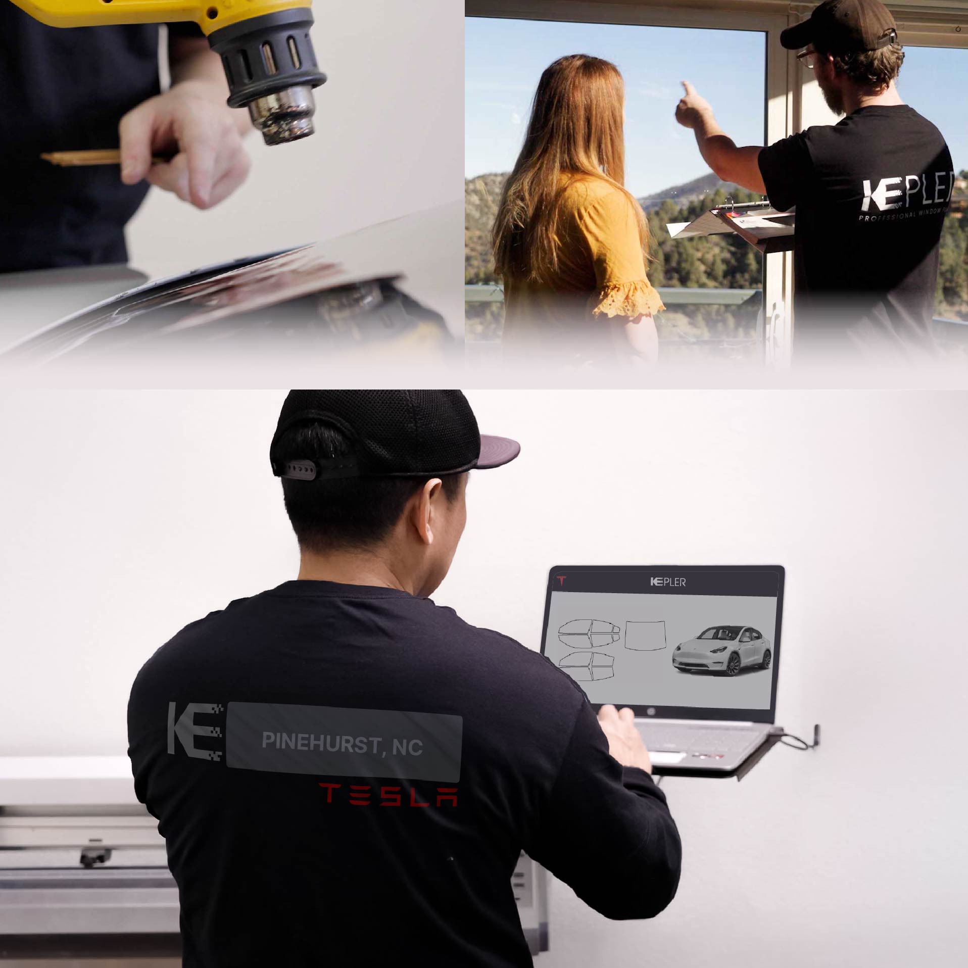 Kepler Technician Installing High-tech Window Tint to Tesla in Pinehurst