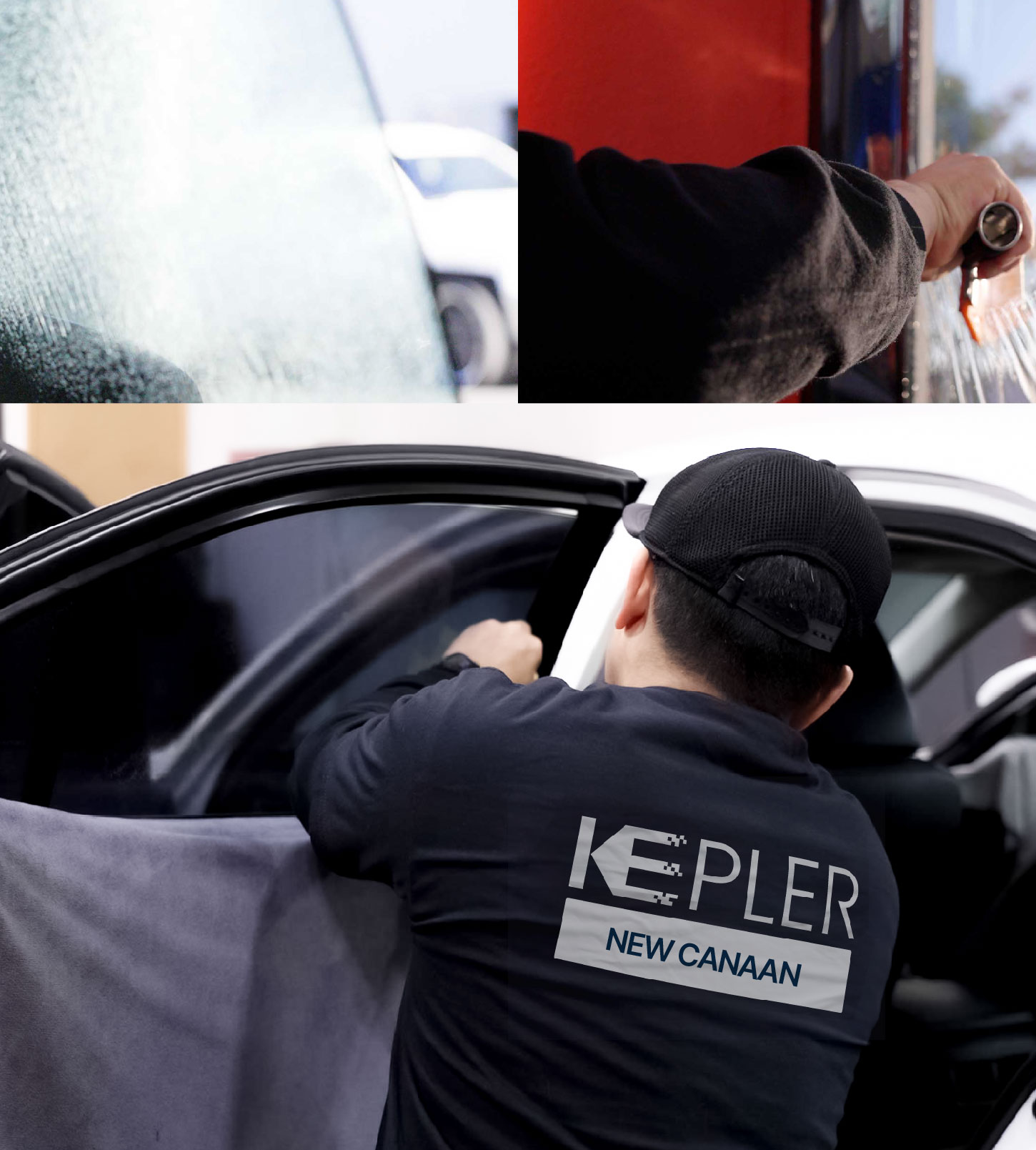 Automotive Window Tinting Expert Applying Film in New Canaan, Connecticut