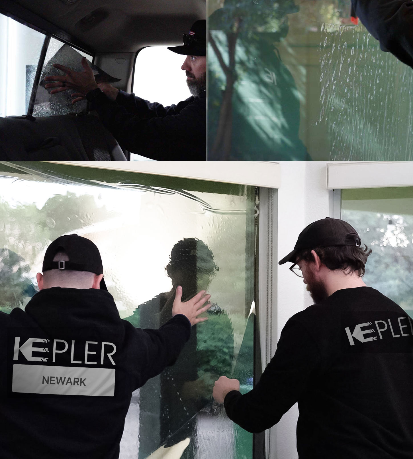 Expert Technician Installing Ceramic Window Tint to Home in Newark