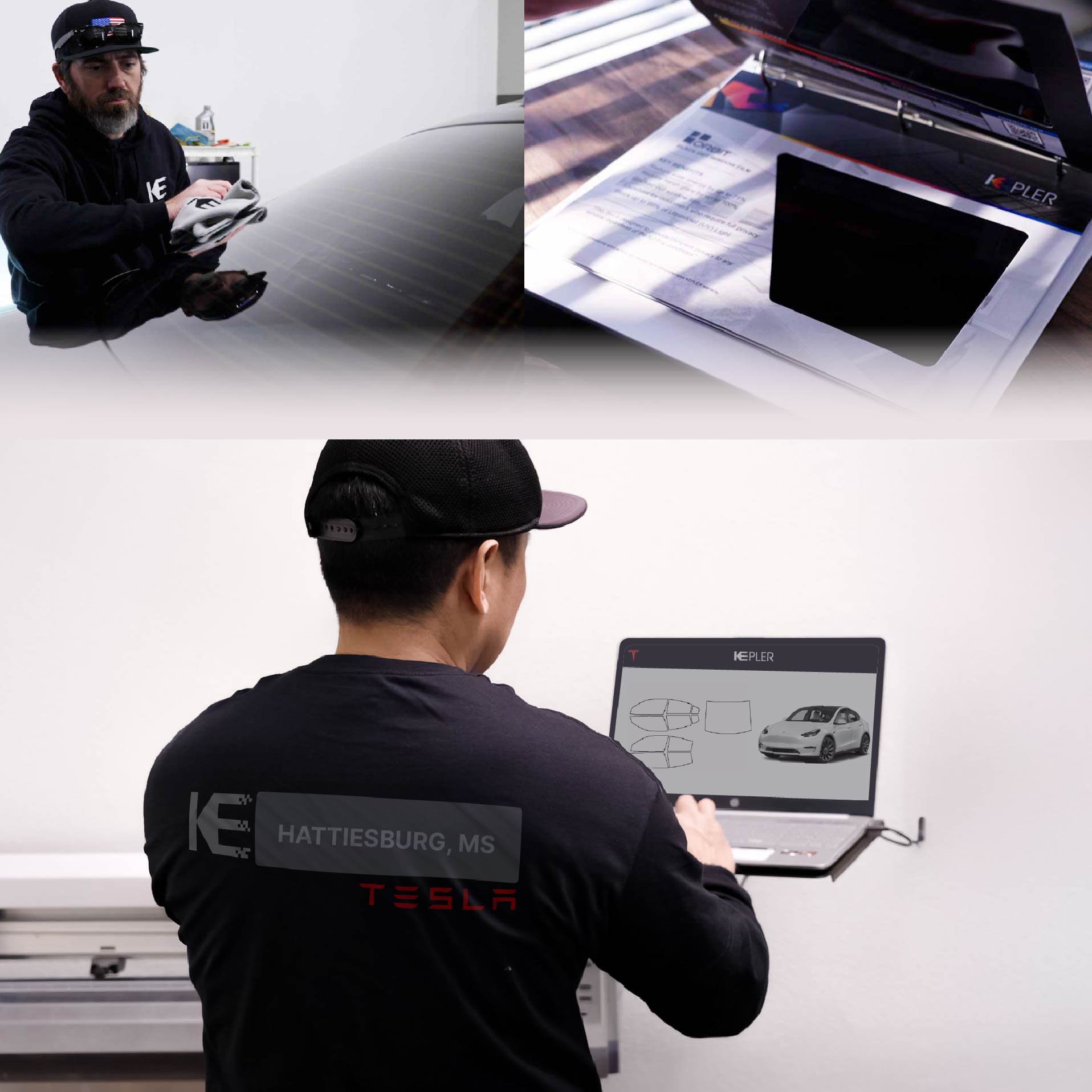 Expert Technician Applying Advanced Window Tint to Tesla in Hattiesburg