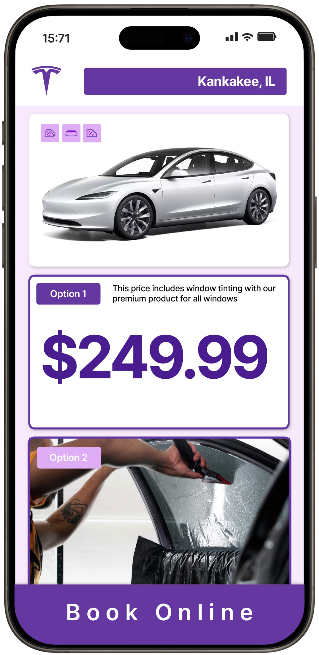 View Affordable Tesla Window Tinting Costs in Kankakee, Illinois