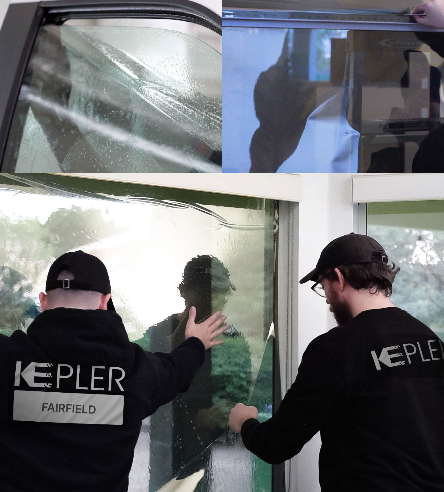 Expert Technician Applying Advanced Window Tint to Home in Fairfield