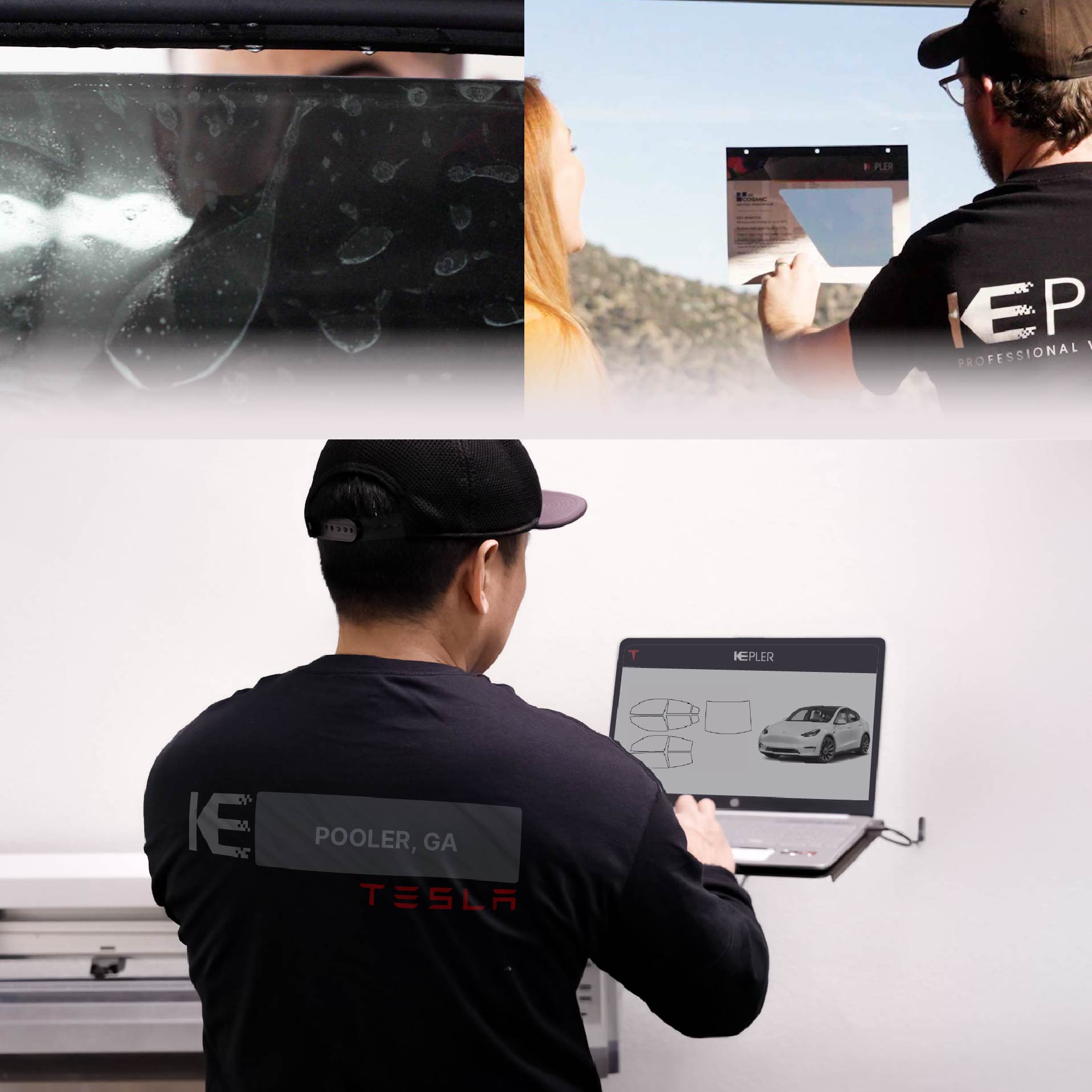 Kepler Technician Applying Advanced Window Tint to Tesla in Pooler