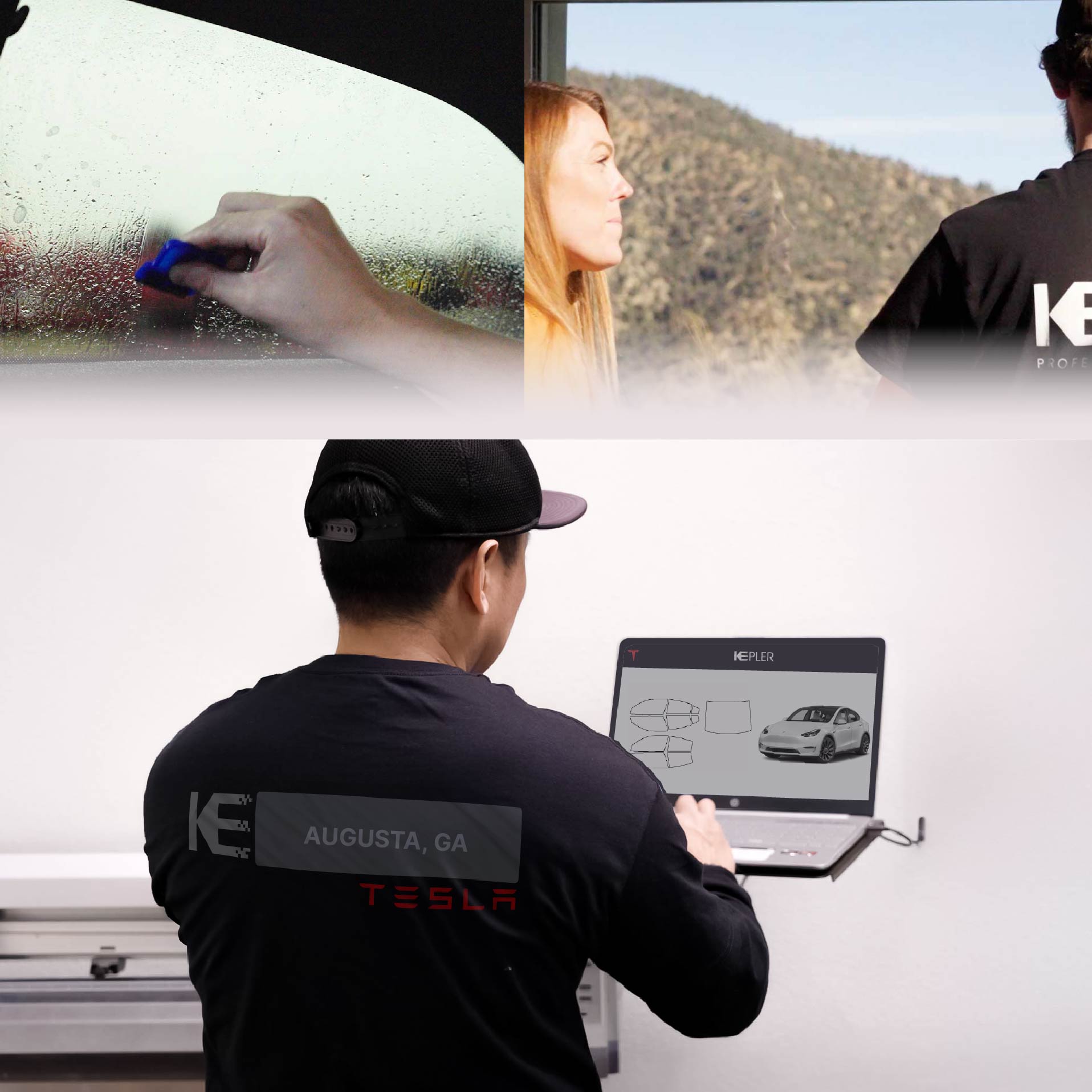 Kepler Technician Fitting High-tech Window Tint to Tesla in Augusta