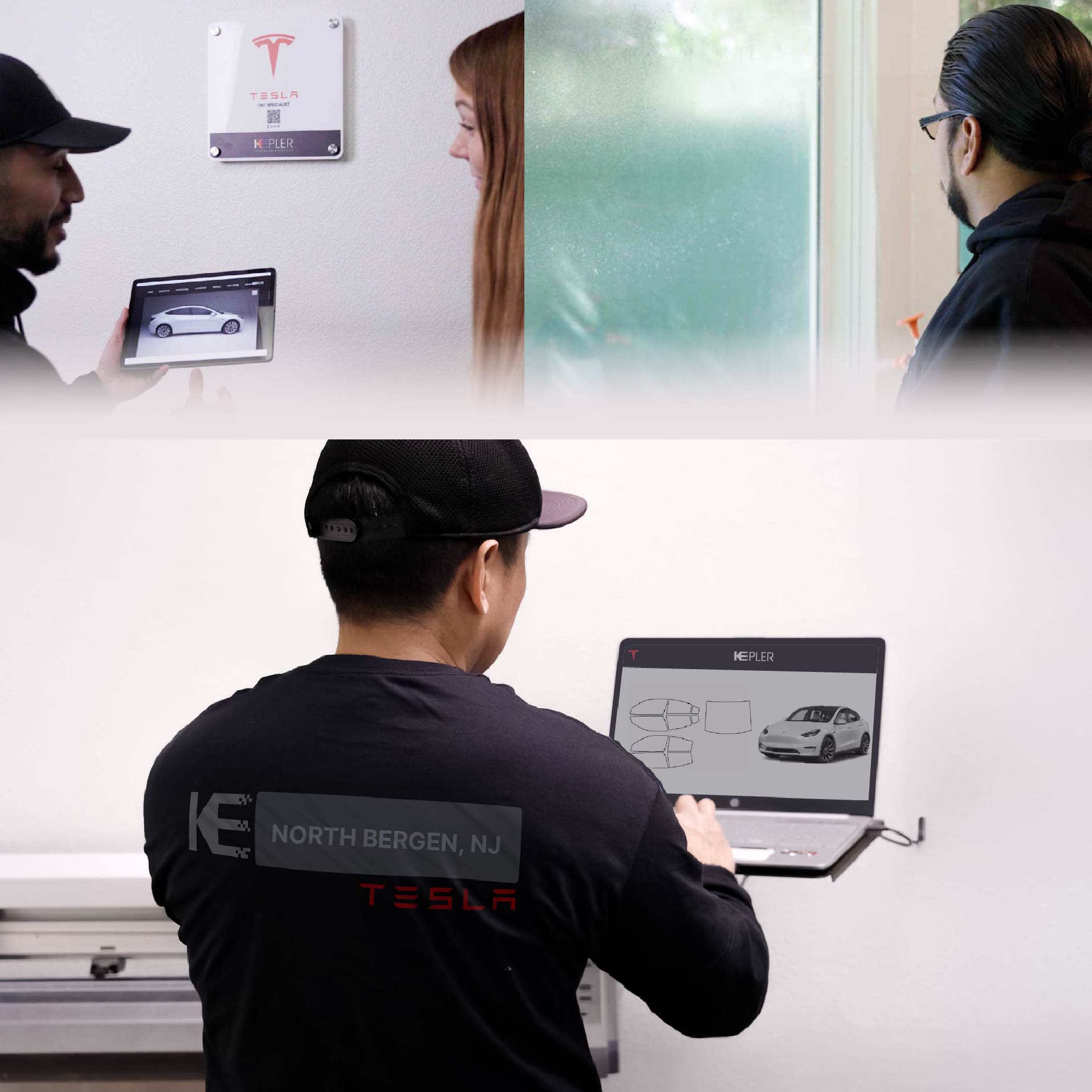 Expert Technician Fitting Ceramic Window Tint to Tesla in North Bergen