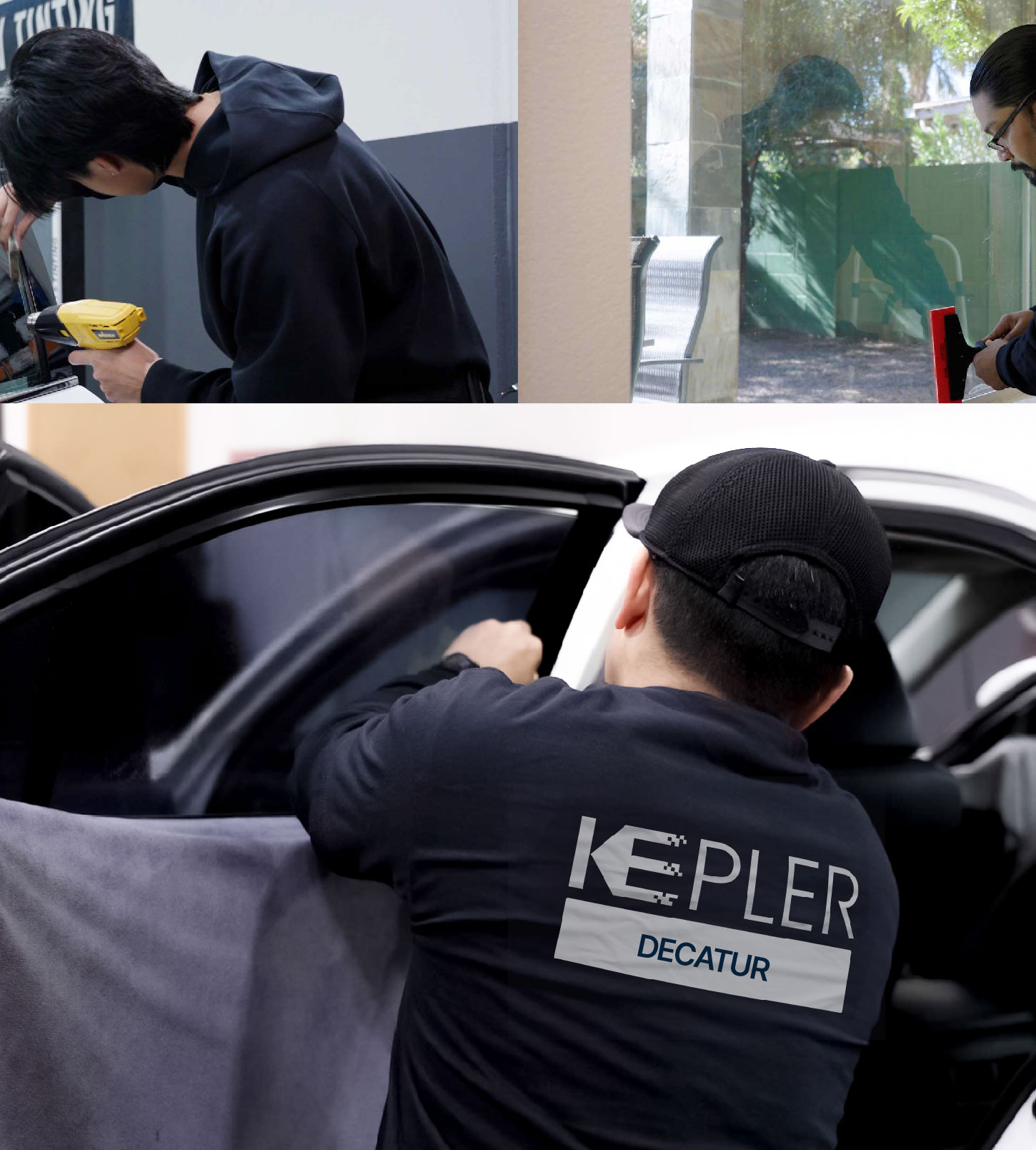 Automotive Window Tinting Expert Applying Film in Decatur, Alabama