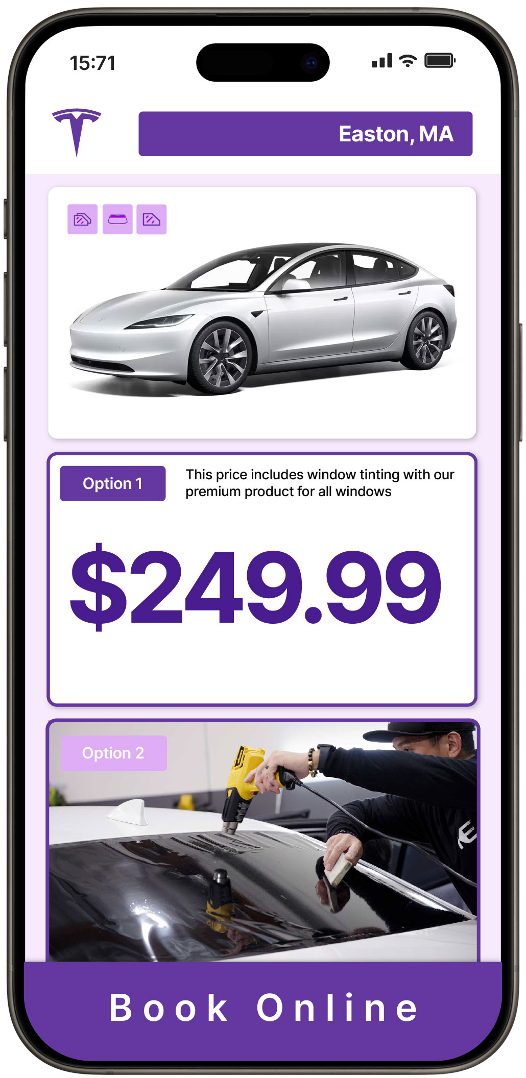 View Competitive Tesla Window Tinting Costs in Easton, Massachusetts