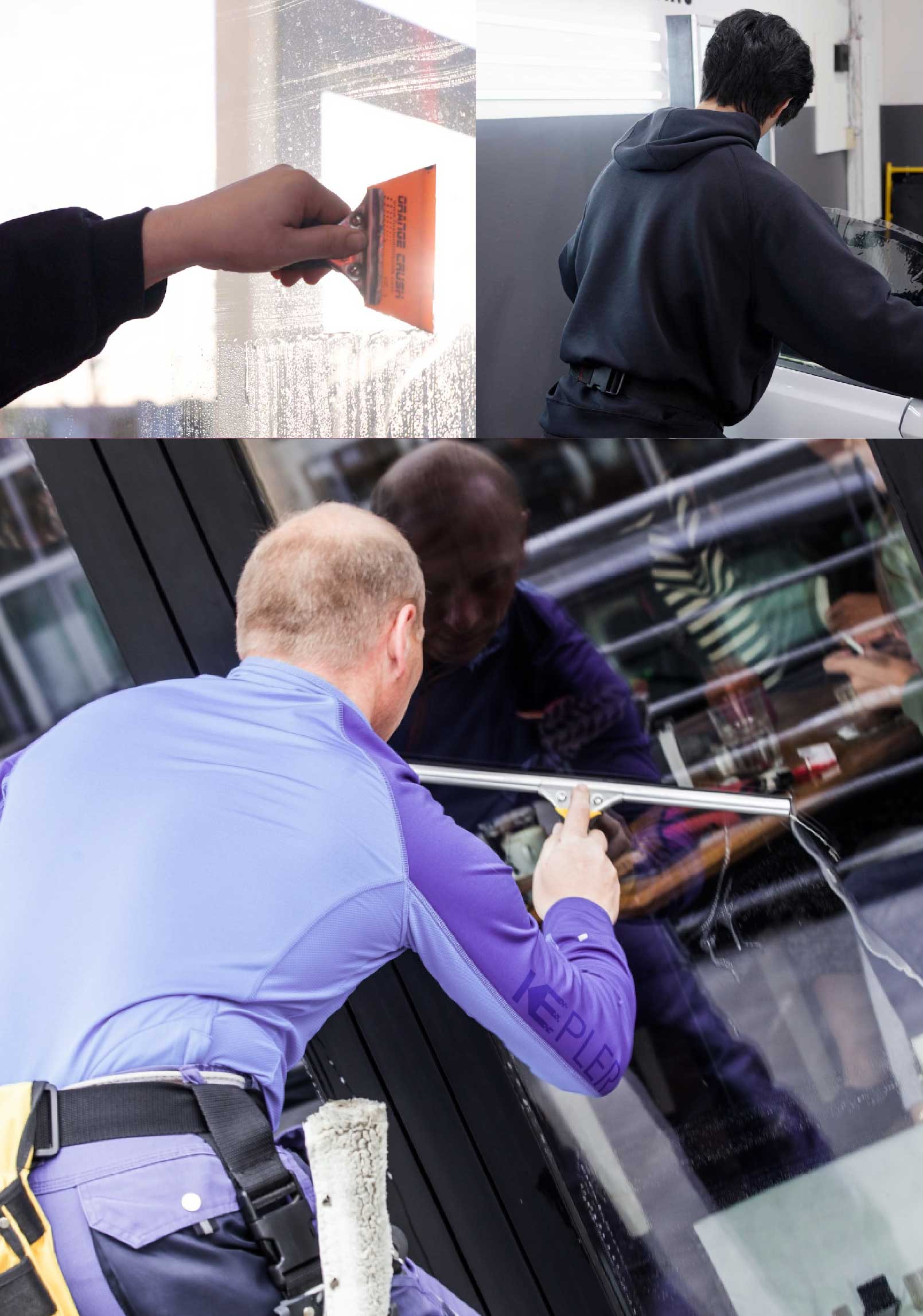 Kepler Skilled Applying Anti-Graffiti Window Film to a Crystal Lake Shop Front