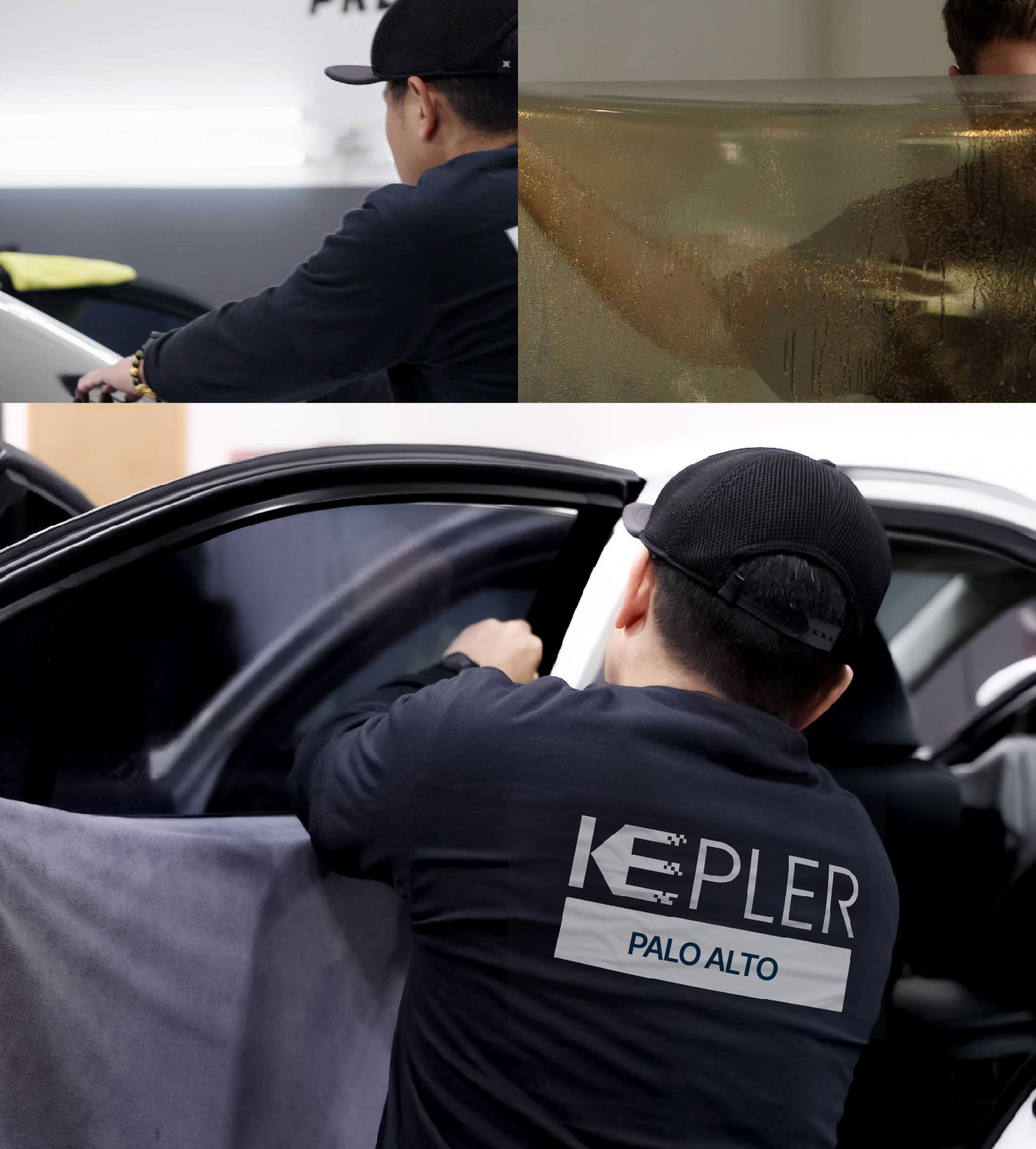 Automotive Window Tinting Expert Applying Film in Palo Alto, California
