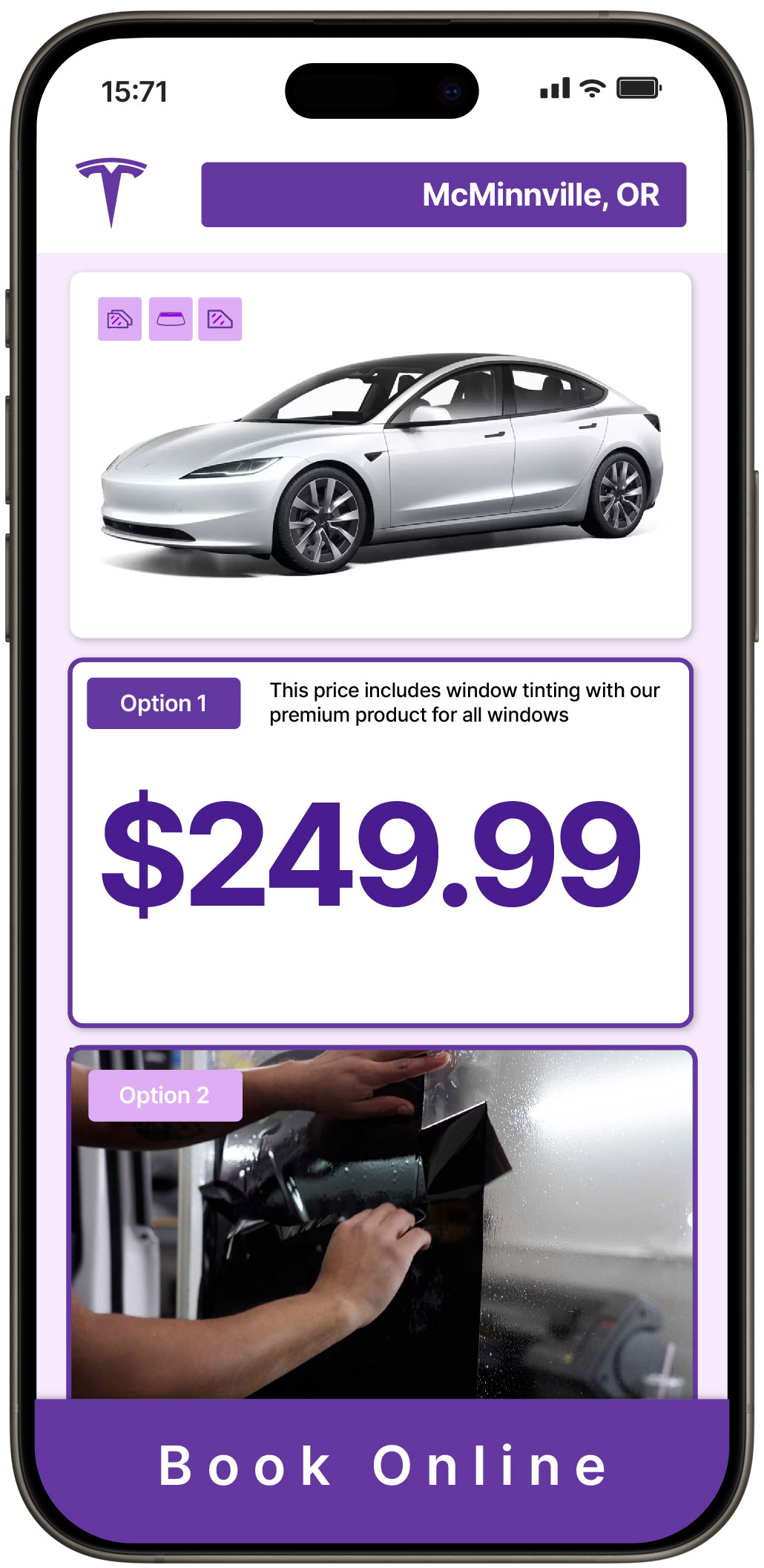 View Competitive Tesla Window Tinting Costs in McMinnville, Oregon