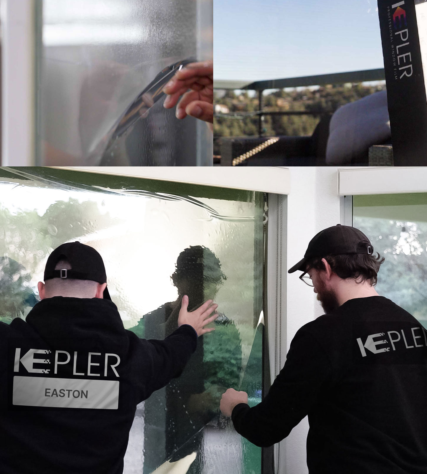 Expert Technician Fitting Advanced Window Tint to Home in Easton