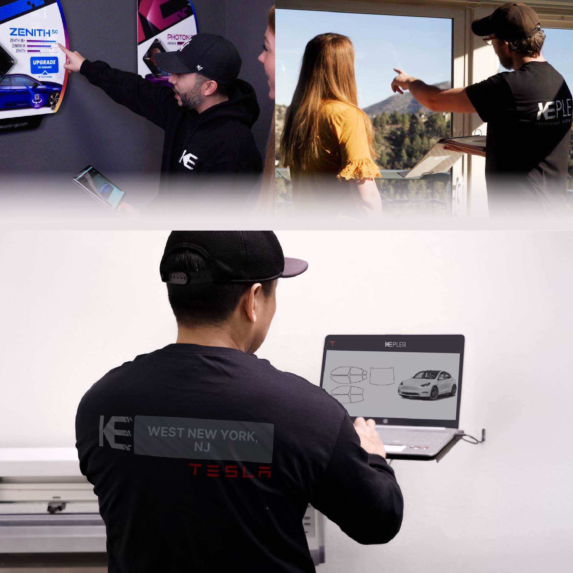Kepler Technician Installing Advanced Window Tint to Tesla in West New York