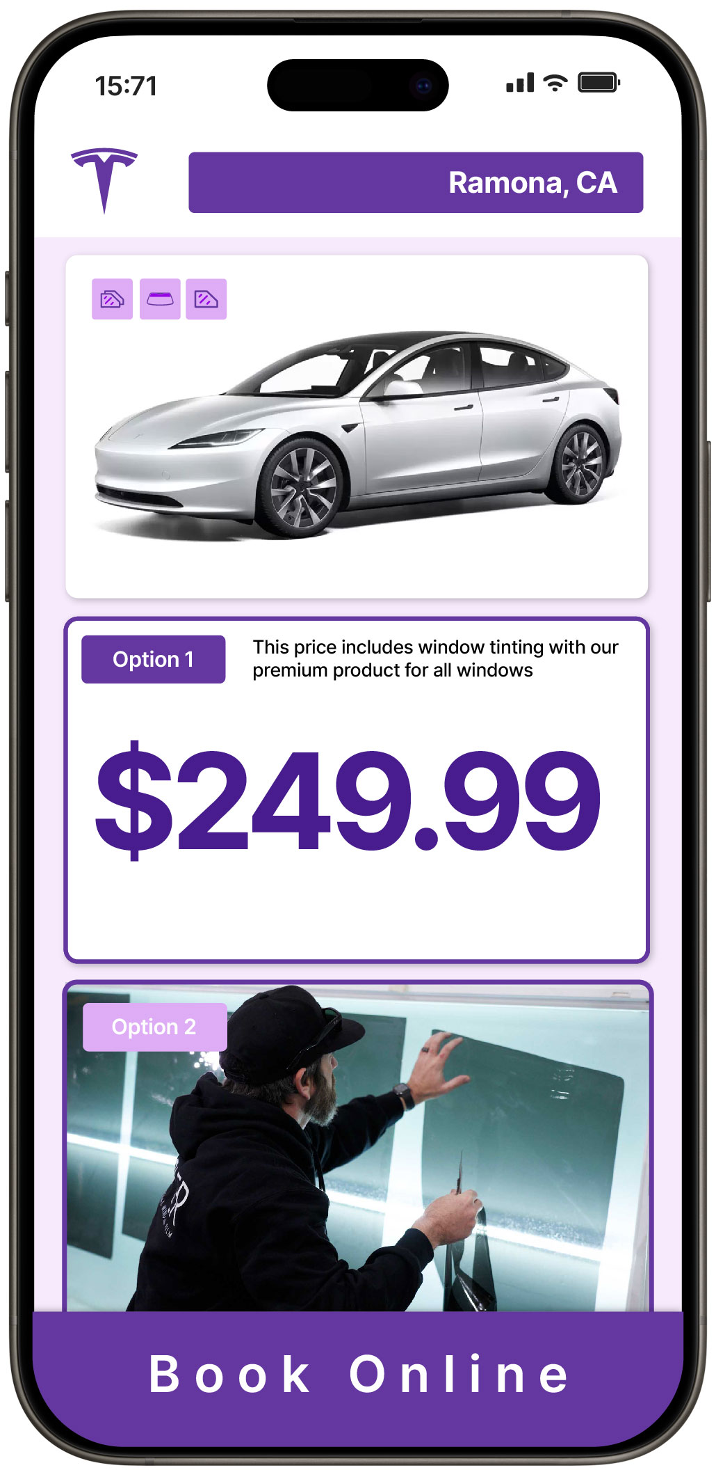 View Competitive Tesla Window Tinting Costs in Ramona, California