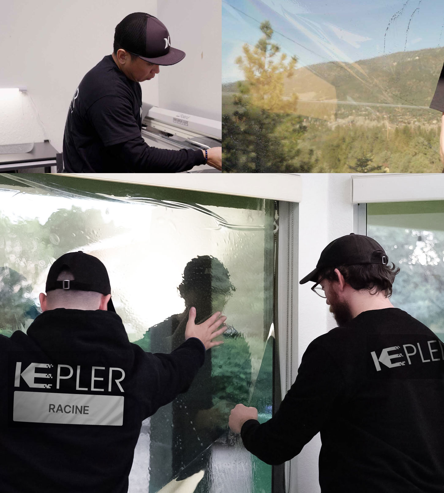 Expert Technician Fitting High-tech Window Tint to Home in Racine