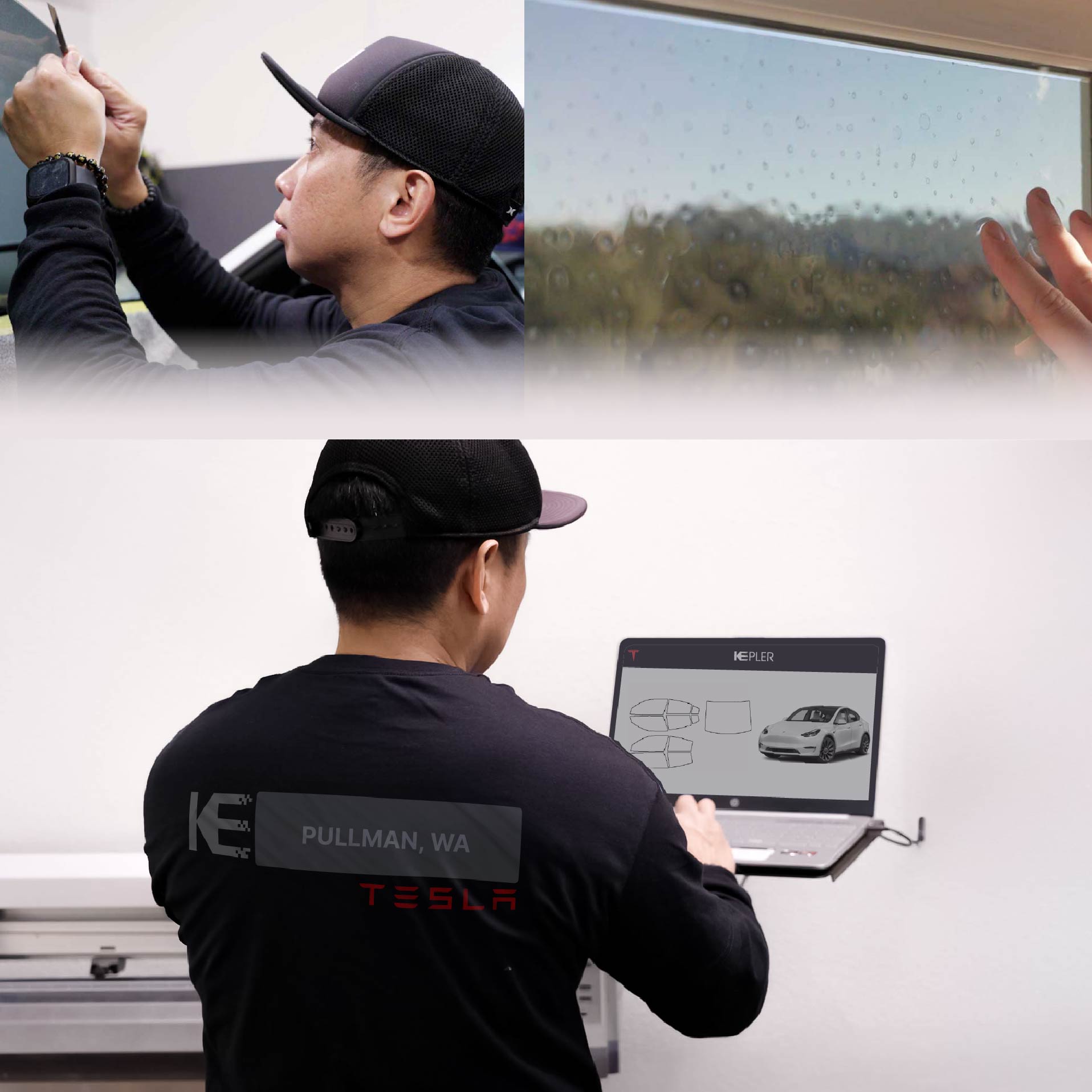 Kepler Technician Installing High-tech Window Tint to Tesla in Pullman